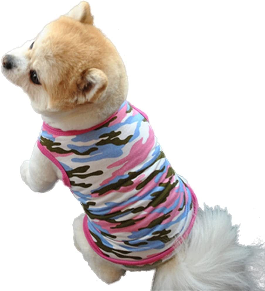 Dog Camouflage Cute Small Vest Puppy Appar Dog Shirt Summer Pet Clothes Outfit Vest Easy on Puppy Boy Girl Shirts (Small, Pink) Animals & Pet Supplies > Pet Supplies > Dog Supplies > Dog Apparel HonpraD Pink X-Small 