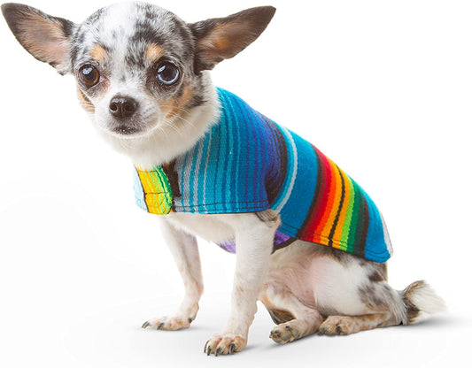 Dog Clothes - Handmade Dog Poncho - Cinco De Mayo Chihuahua Costume from Authentic Mexican Blanket (Blue, XXS) Animals & Pet Supplies > Pet Supplies > Dog Supplies > Dog Apparel Baja Ponchos Blue X-Small 