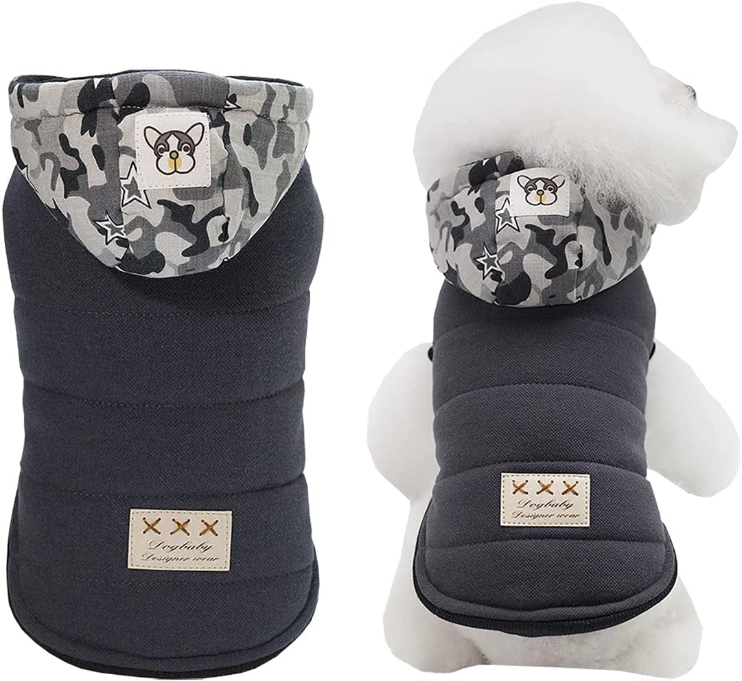 Dog Coat Rdc Pet Hoodie Cold Weather Coats Warm Dog Apparel Winter Thick Clothes Dog Cozy Jacket for Small Dog Medium Cat (L, B-Black) Animals & Pet Supplies > Pet Supplies > Dog Supplies > Dog Apparel Hong Hu Xin Di You Pai Garment Processing Factory Camouflage Cap-Grey Small 