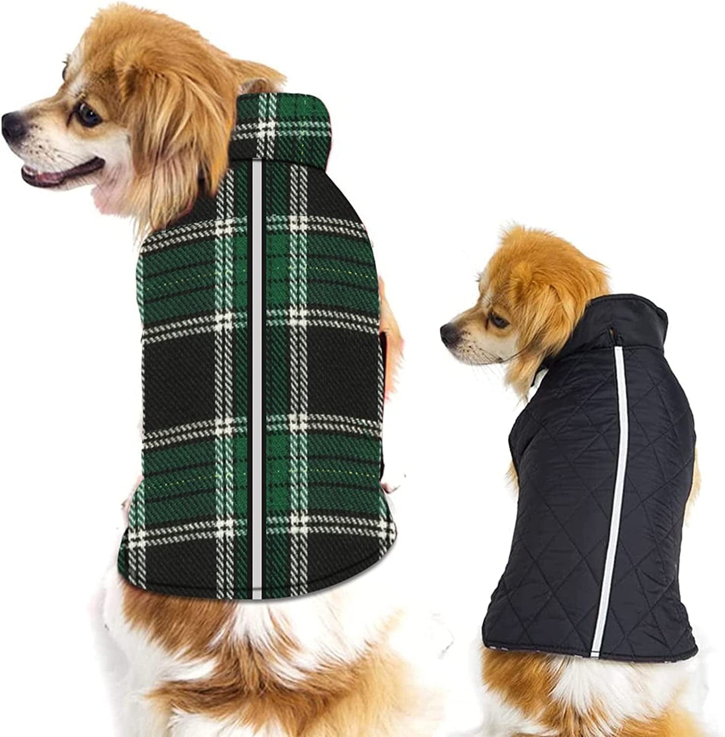 Dog Coats Jackets Apparel, Reversible Dog Apparel Clothes Plaid British Style Dog Outfit Sweater, Windproof Waterproof Dog Cold Weather Coats for Small Medium Large Sized Dogs Girl Boy Animals & Pet Supplies > Pet Supplies > Dog Supplies > Dog Apparel SuBleer Reflective-Green X-Small(Fits Dogs 4-6 lb) 