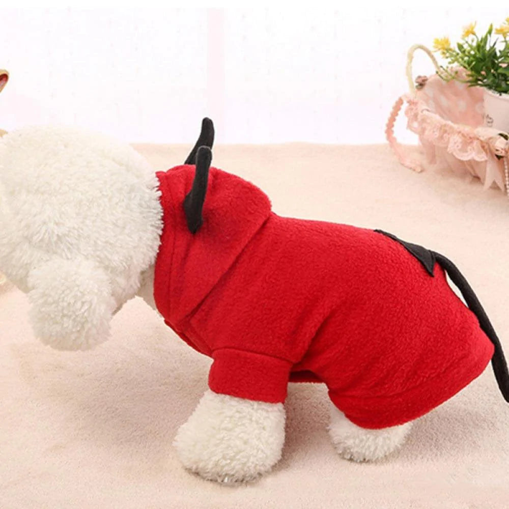 Dog Costume Devil Bull'S Horns Design Pet Halloween Hoodies Theme Party Hooded Winter Warm Coat for Small Medium Dogs Cats Pet Apparel Animals & Pet Supplies > Pet Supplies > Cat Supplies > Cat Apparel Alvage   