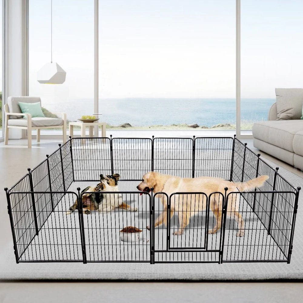 Dog Fence, Pet Playpen, Metal Outdoor Portable 16 Panels 32" Camping RV Runs Cage Foldable Exercise Pens