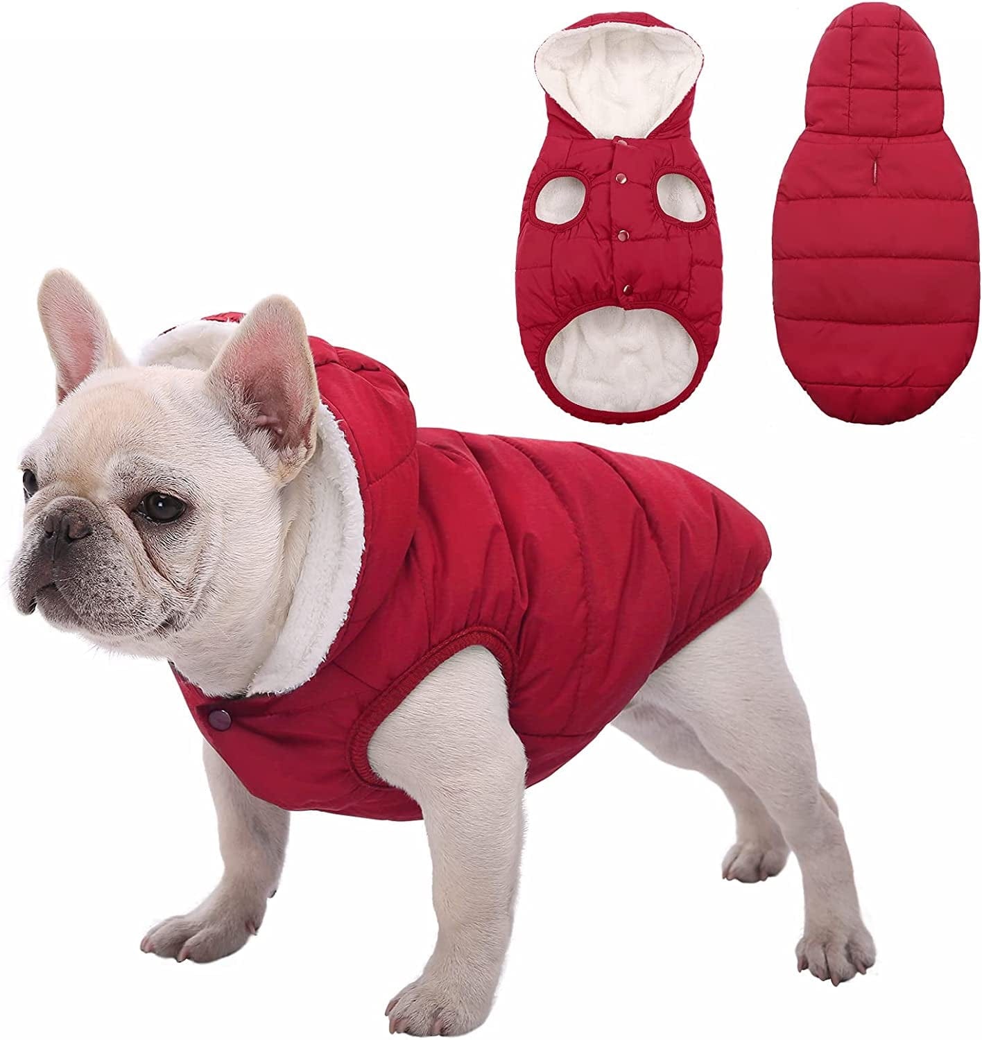 Dog Fleece Hoodie, Windproof Waterproof Dog Coat Fleece & Cotton Lined Warm Dog Jacket, Cold Weather Pet Apparel Clothes Vest for Small Medium Large Dog (M: Length 12.6", Chest 15"-17.3", Pink) Animals & Pet Supplies > Pet Supplies > Dog Supplies > Dog Apparel SAWMONG Red L: Length 15", Chest 17.3"-20" 