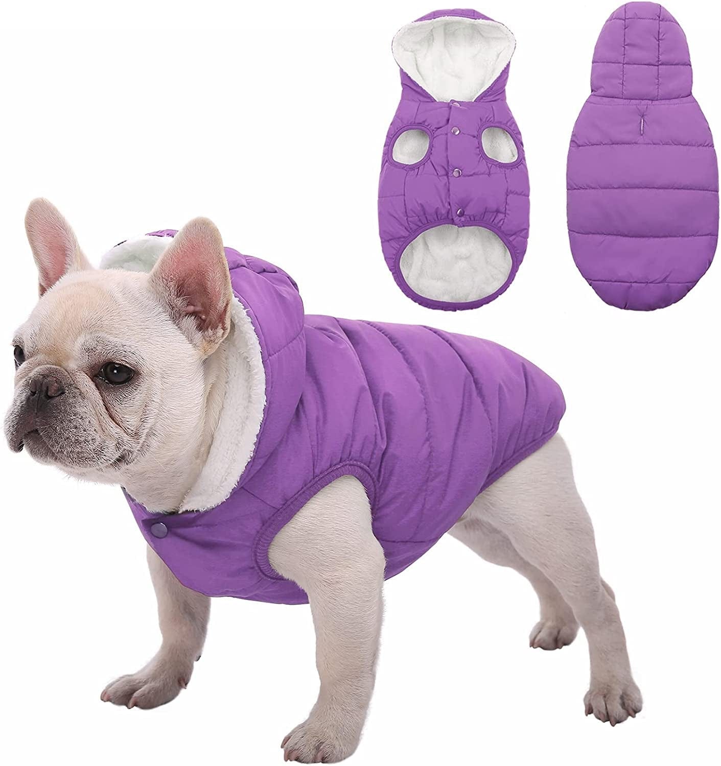 Dog Fleece Hoodie, Windproof Waterproof Dog Coat Fleece & Cotton Lined Warm Dog Jacket, Cold Weather Pet Apparel Clothes Vest for Small Medium Large Dog (M: Length 12.6", Chest 15"-17.3", Pink) Animals & Pet Supplies > Pet Supplies > Dog Supplies > Dog Apparel SAWMONG Purple L: Length 15", Chest 17.3"-20" 