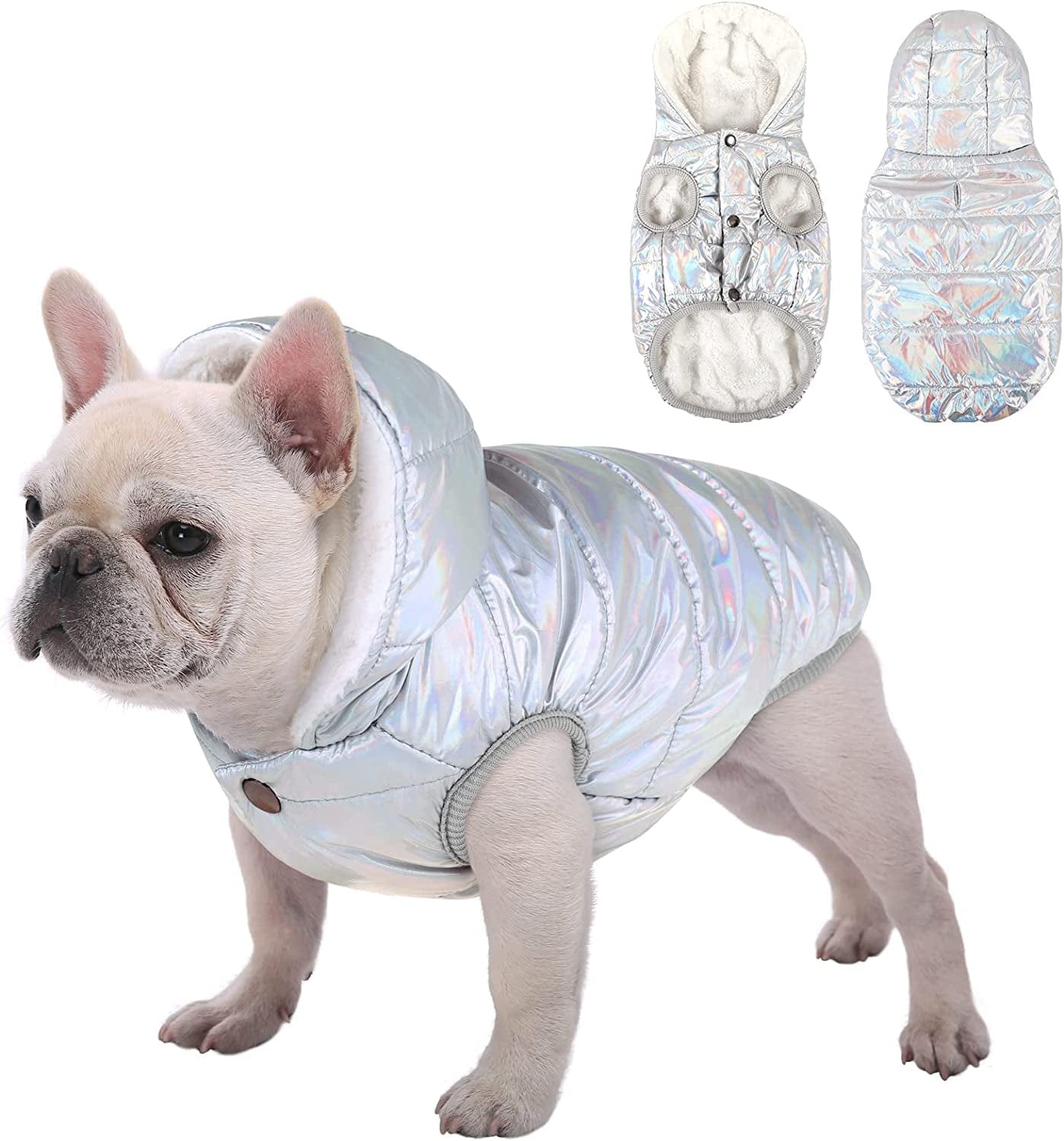 Dog Fleece Hoodie, Windproof Waterproof Dog Coat Fleece & Cotton Lined Warm Dog Jacket, Cold Weather Pet Apparel Clothes Vest for Small Medium Large Dog (M: Length 12.6", Chest 15"-17.3", Pink) Animals & Pet Supplies > Pet Supplies > Dog Supplies > Dog Apparel SAWMONG Silver L: Length 15", Chest 17.3"-20" 