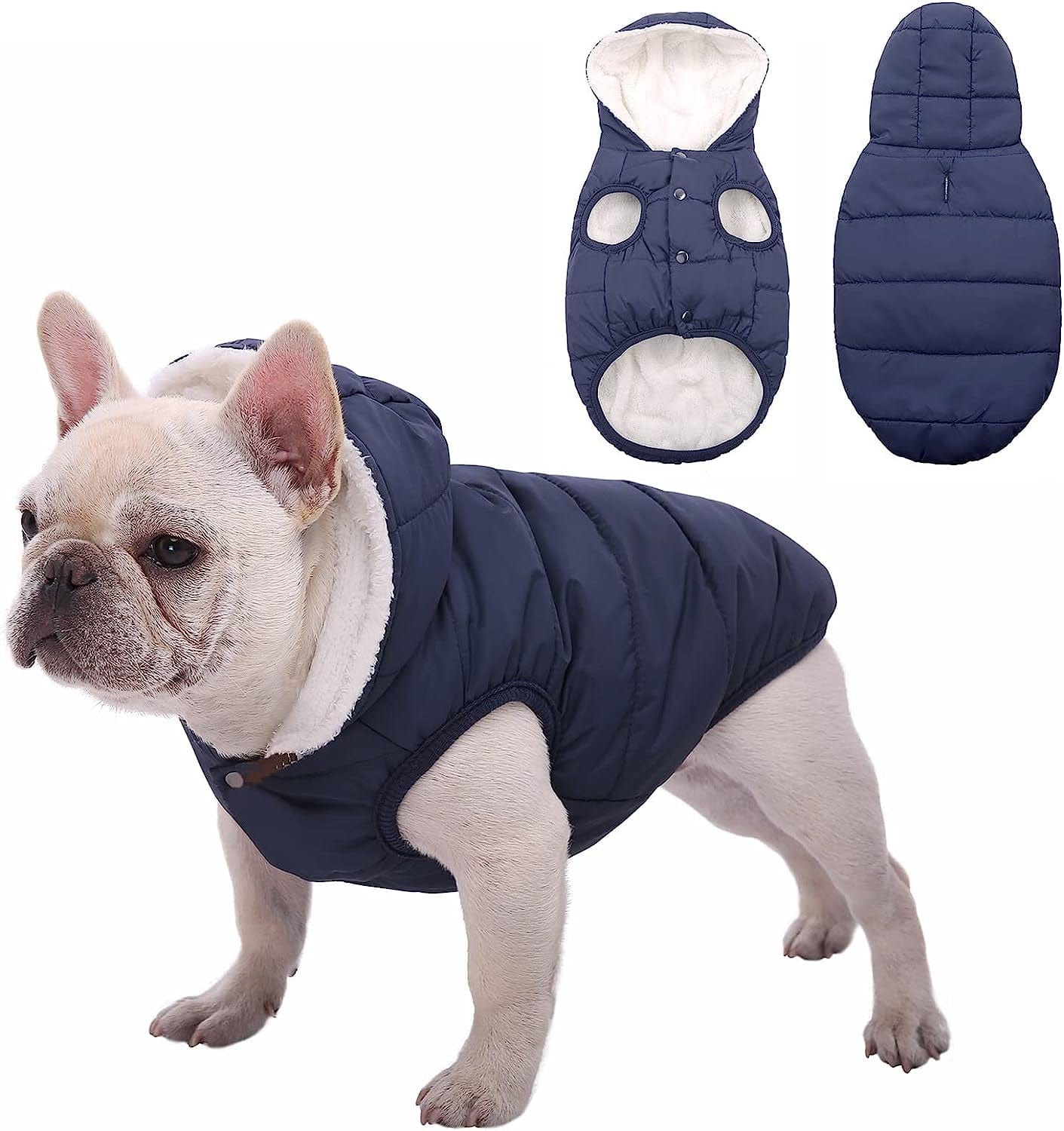 Dog Fleece Hoodie, Windproof Waterproof Dog Coat Fleece & Cotton Lined Warm Dog Jacket, Cold Weather Pet Apparel Clothes Vest for Small Medium Large Dog (M: Length 12.6", Chest 15"-17.3", Pink) Animals & Pet Supplies > Pet Supplies > Dog Supplies > Dog Apparel SAWMONG Blue L: Length 15", Chest 17.3"-20" 