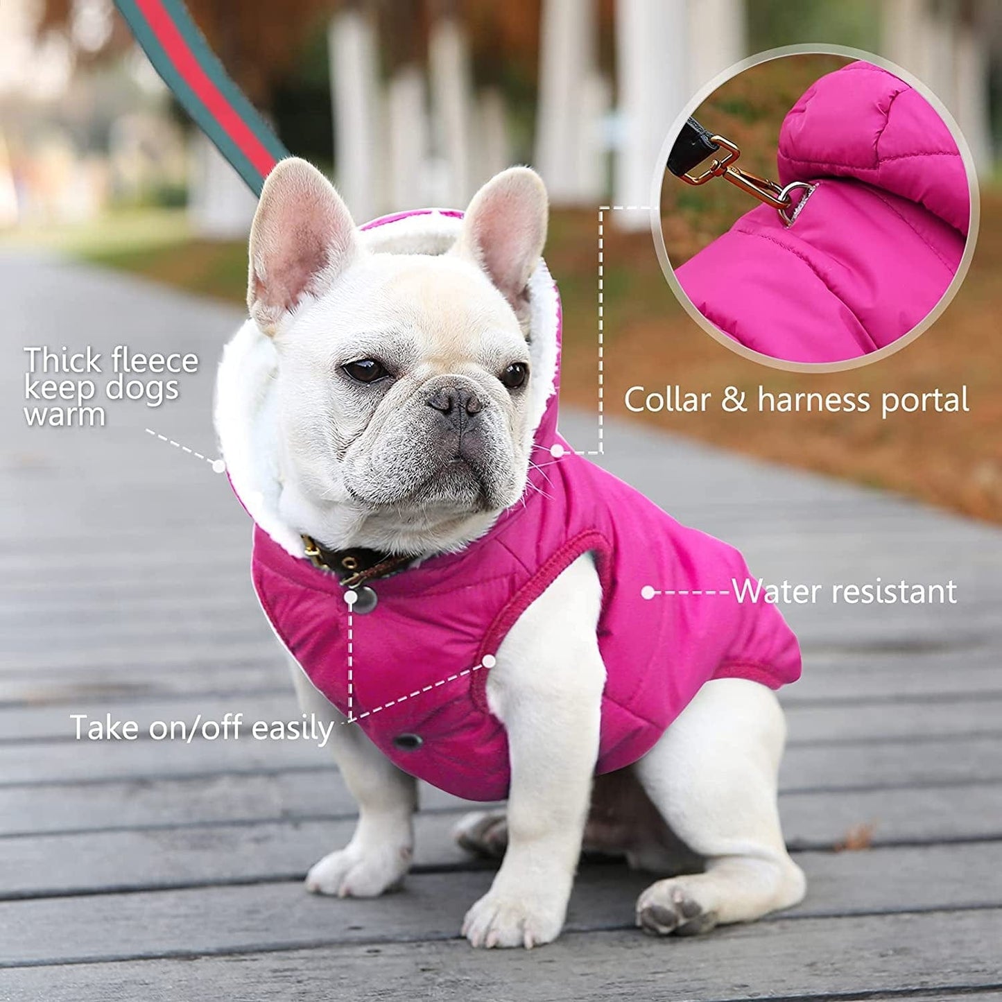 Dog Fleece Hoodie, Windproof Waterproof Dog Coat Fleece & Cotton Lined Warm Dog Jacket, Cold Weather Pet Apparel Clothes Vest for Small Medium Large Dog (M: Length 12.6", Chest 15"-17.3", Pink) Animals & Pet Supplies > Pet Supplies > Dog Supplies > Dog Apparel SAWMONG   