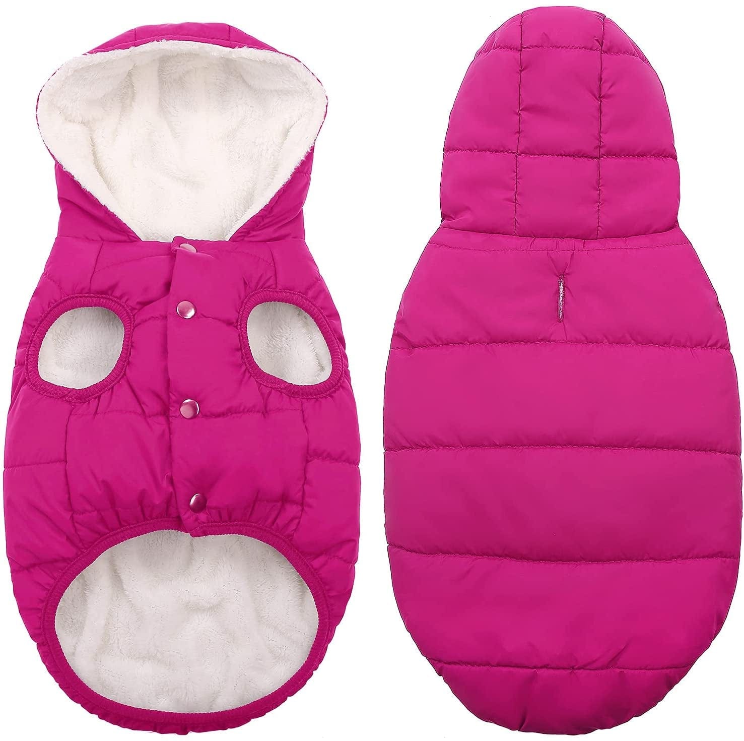 Dog Fleece Hoodie, Windproof Waterproof Dog Coat Fleece & Cotton Lined Warm Dog Jacket, Cold Weather Pet Apparel Clothes Vest for Small Medium Large Dog (M: Length 12.6", Chest 15"-17.3", Pink) Animals & Pet Supplies > Pet Supplies > Dog Supplies > Dog Apparel SAWMONG   