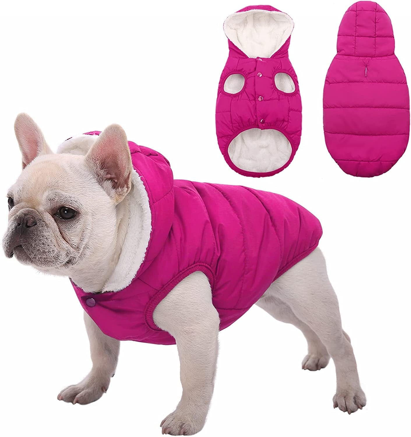 Dog Fleece Hoodie, Windproof Waterproof Dog Coat Fleece & Cotton Lined Warm Dog Jacket, Cold Weather Pet Apparel Clothes Vest for Small Medium Large Dog (M: Length 12.6", Chest 15"-17.3", Pink) Animals & Pet Supplies > Pet Supplies > Dog Supplies > Dog Apparel SAWMONG Pink L: Length 15", Chest 17.3"-20" 