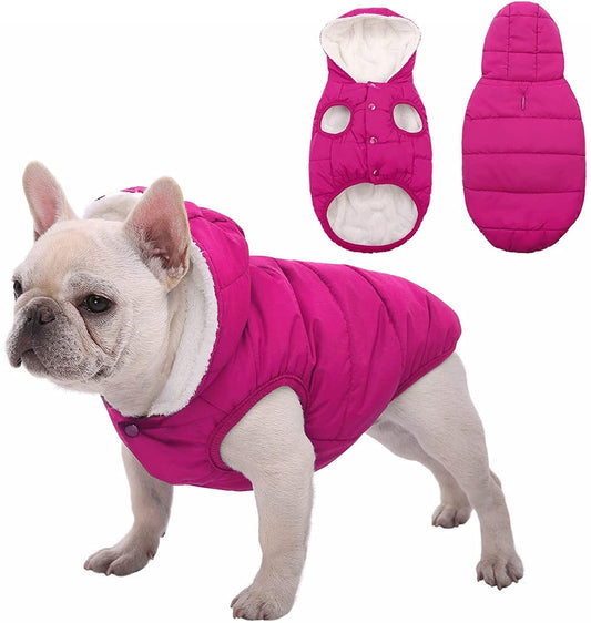 Dog Fleece Hoodie, Windproof Waterproof Dog Coat Fleece & Cotton Lined Warm Dog Jacket, Cold Weather Pet Apparel Clothes Vest for Small Medium Large Dog (M: Length 12.6", Chest 15"-17.3", Pink) Animals & Pet Supplies > Pet Supplies > Dog Supplies > Dog Apparel SAWMONG Pink M: Length 12.6", Chest 15"-17.3" 