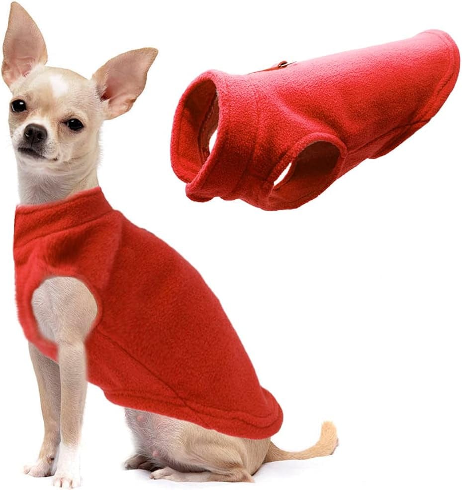 Dog Fleece Vest Soft Winter Jacket Sweater with D-Ring Leash Cold Weather Coat Hoodie for Small Medium Large Dogs Red Small Animals & Pet Supplies > Pet Supplies > Dog Supplies > Dog Apparel Barleygoo Red S 