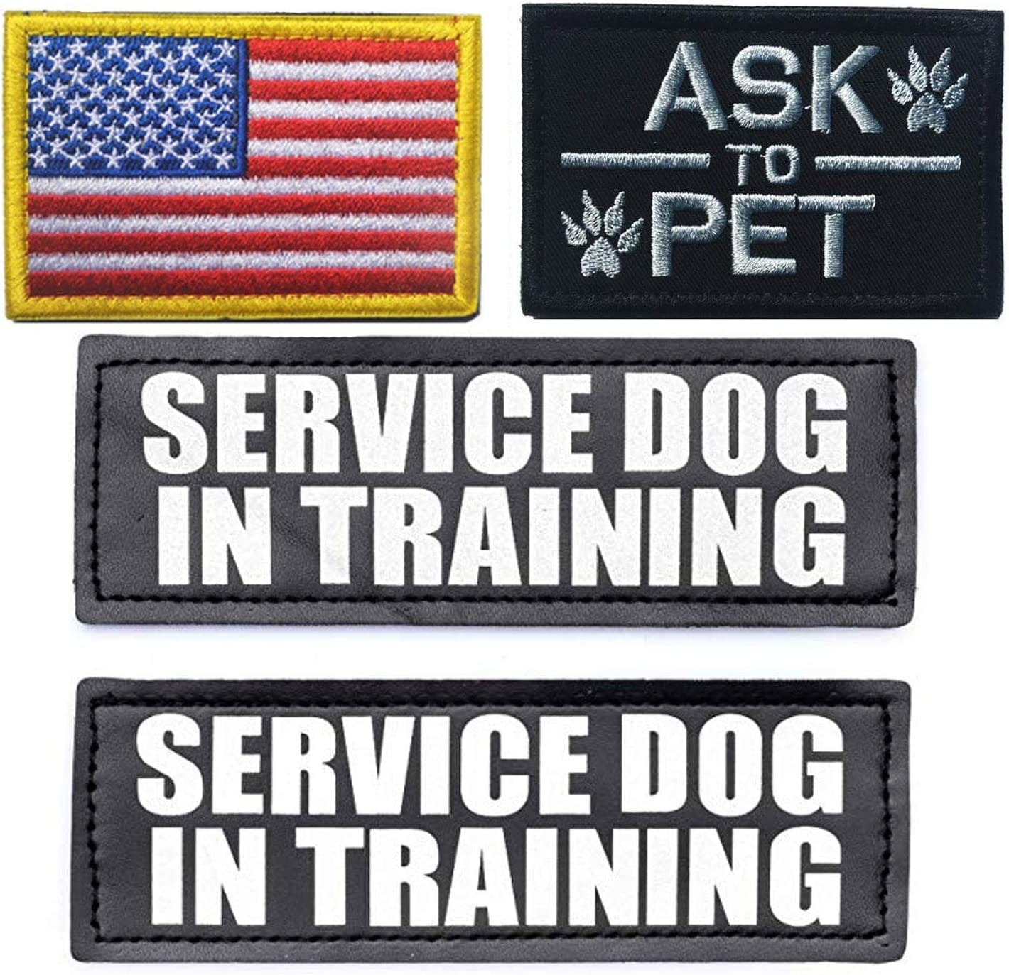 Dog Harness Patches with Hook Backing,Reflective and Removable Embroidered Hook & Loop Dog Patches for Service Dog Vest (B) Animals & Pet Supplies > Pet Supplies > Dog Supplies > Dog Apparel Beegame Black  