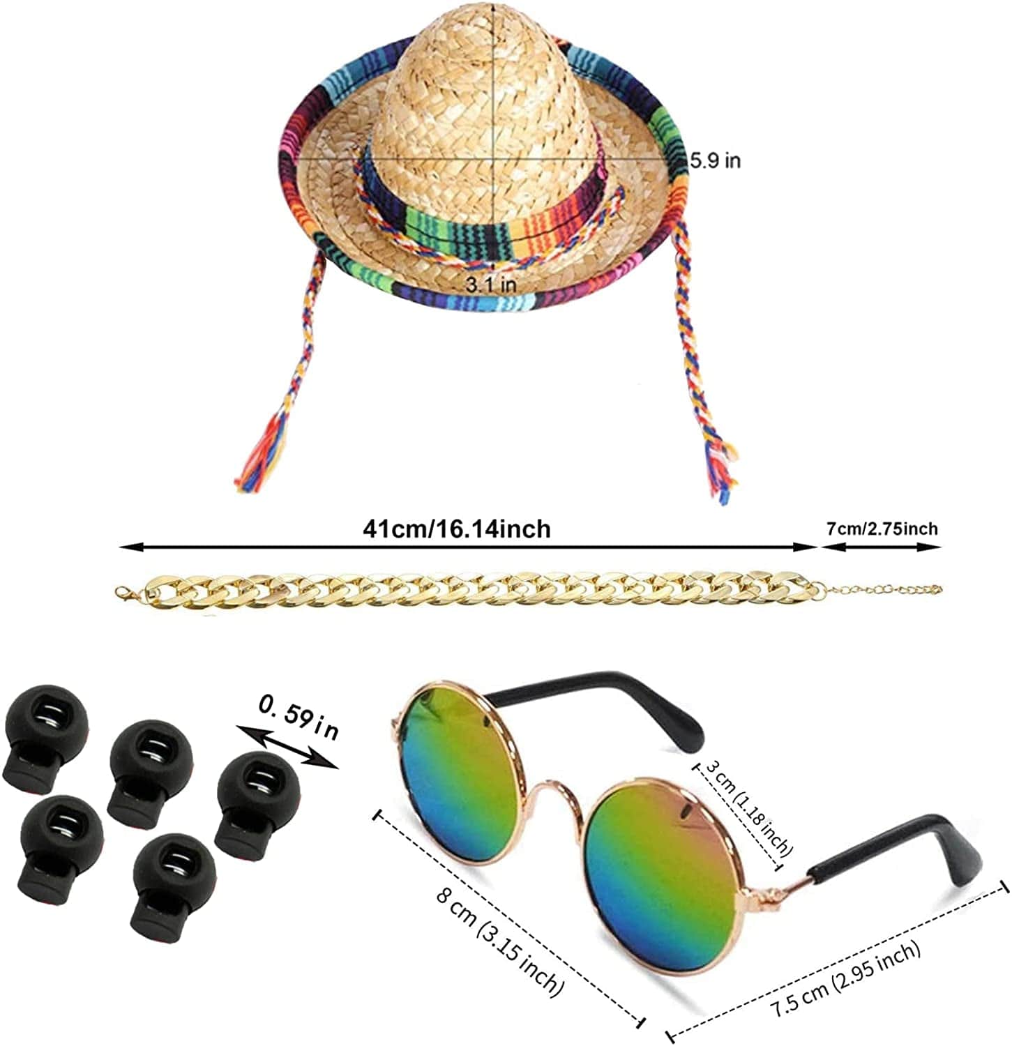 6 Pieces Pet Dog Cat Costume, Pet Sunglasses and Summer Pet Straw Hat with  Faux Gold Chain Collar, Classic Funny Pet Accessories for Pet Cat Puppy  Small Medium Dog Birthday Cosplay Party (