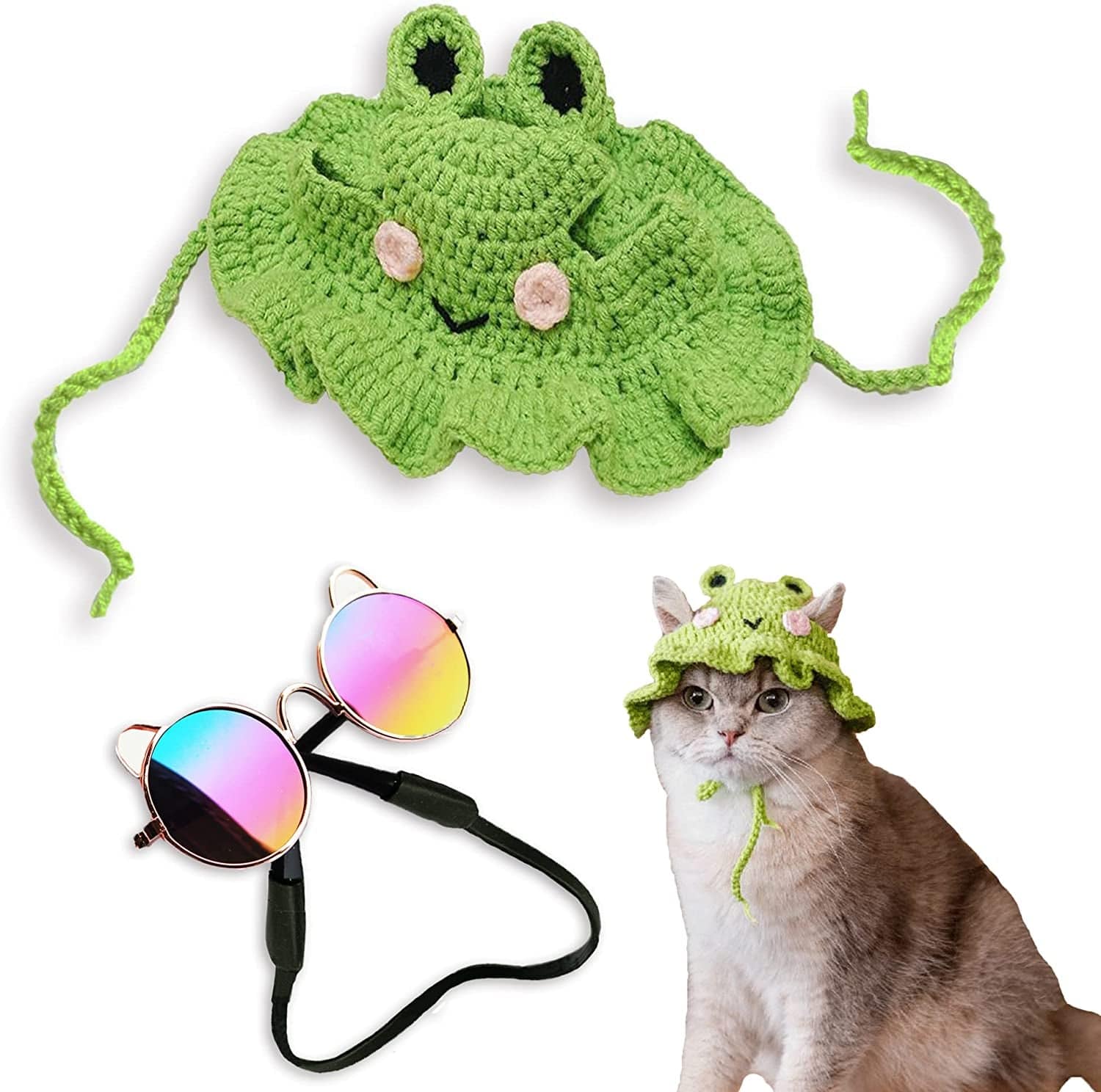 6 Pieces Pet Dog Cat Costume, Pet Sunglasses and Summer Pet Straw Hat with  Faux Gold Chain Collar, Classic Funny Pet Accessories for Pet Cat Puppy  Small Medium Dog Birthday Cosplay Party (