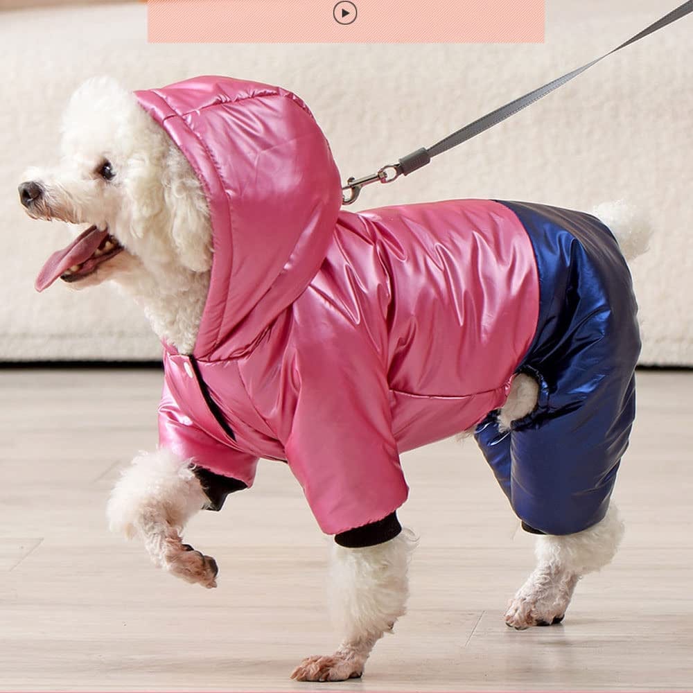 Dog Hooded Waterproof Cotton Coat, Warm Dog Coat 4 Legs, Coat Jacket for Dogs, Dog Cotton Coat with Hood, for Small Medium Dog- Pink||S Animals & Pet Supplies > Pet Supplies > Dog Supplies > Dog Apparel TOTITION   