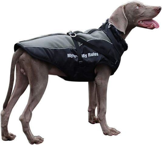 Dog Jacket with Harness & Furry Collar - Winter Coat for Dogs Extra Warm Waterproof Windproof Pet Jacket for Hiking Camping with Reflective Cold Weather Dog Coats for Large Dogs to Medium Dogs Animals & Pet Supplies > Pet Supplies > Dog Supplies > Dog Apparel Dociote Grey 6XL(Chest 32.5" Length 28") 