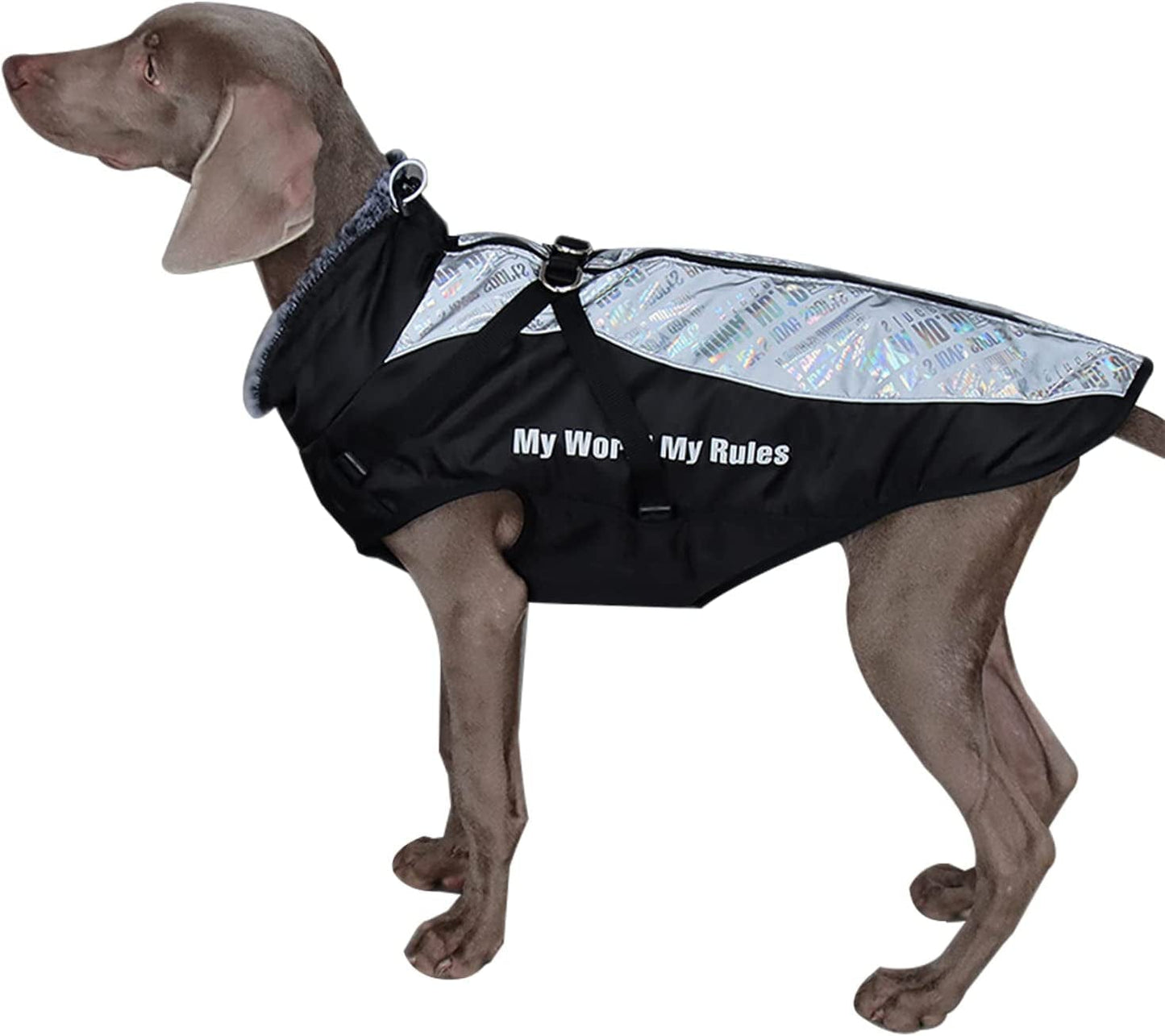 Dog Jacket with Harness & Furry Collar - Winter Coat for Dogs Extra Warm Waterproof Windproof Pet Jacket for Hiking Camping with Reflective Cold Weather Dog Coats for Large Dogs to Medium Dogs Animals & Pet Supplies > Pet Supplies > Dog Supplies > Dog Apparel Dociote Silver 3XL(Chest 24" Length 20.5") 