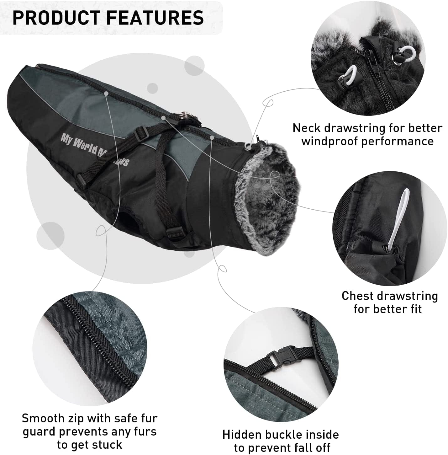 Dog Jacket with Harness & Furry Collar - Winter Coat for Dogs Extra Warm Waterproof Windproof Pet Jacket for Hiking Camping with Reflective Cold Weather Dog Coats for Large Dogs to Medium Dogs Animals & Pet Supplies > Pet Supplies > Dog Supplies > Dog Apparel Dociote   