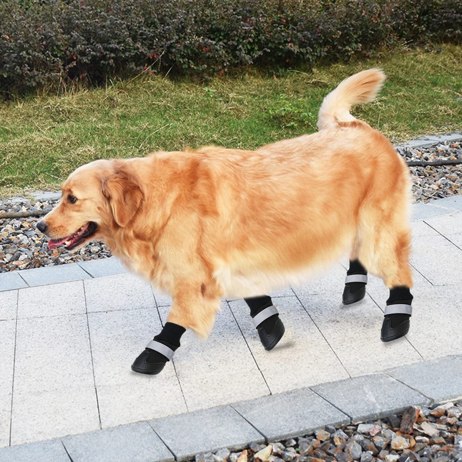 Dog Shoes, BESUNTEK Waterproof Dog Boots Paw Protector Snow Nonslip Rubber with Reflective Strip, Warm Lining, for Medium & Large Dogs 4 Pcs (Black, XL)