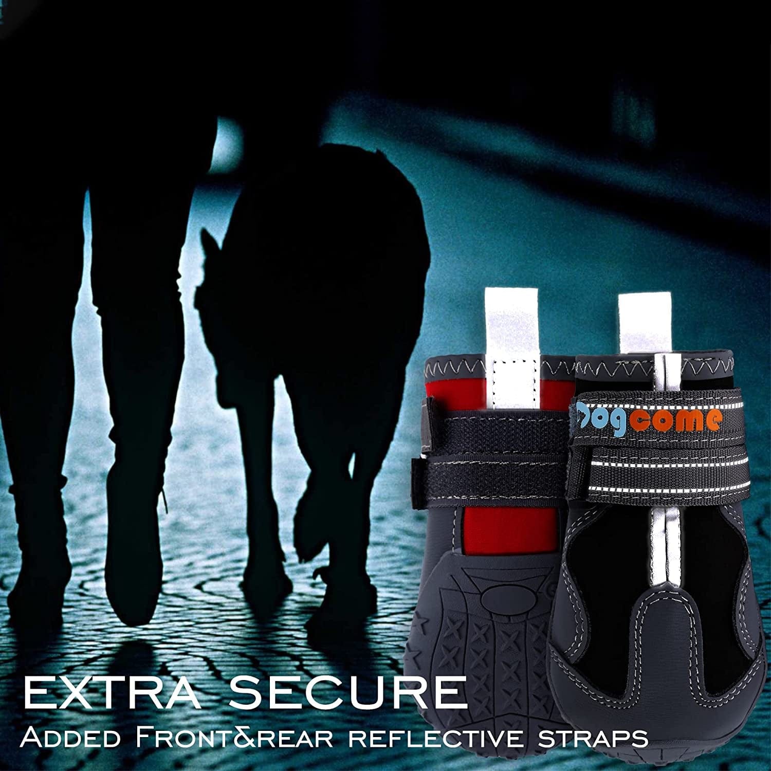Dog Shoes, Boots for Small Large Medium Dogs, Rain Booties Winter Snow Waterproof, Rugged Anti-Slip Sole, Breathable Paw Protectors with Reflective Front&Back, Extended Pull Ring, Red, 4-Pack(#4) Animals & Pet Supplies > Pet Supplies > Dog Supplies > Dog Apparel DOGCOME   