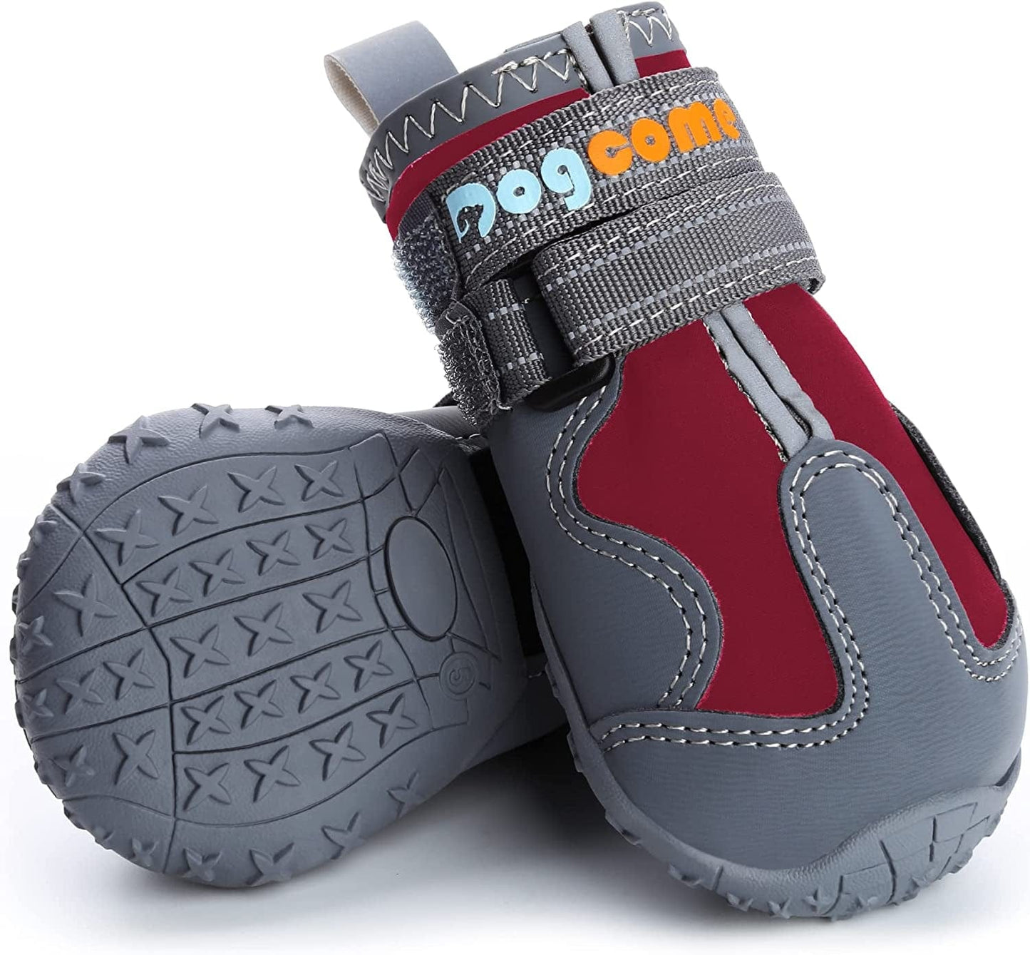 Dog Shoes, Boots for Small Large Medium Dogs, Rain Booties Winter Snow Waterproof, Rugged Anti-Slip Sole, Breathable Paw Protectors with Reflective Front&Back, Extended Pull Ring, Red, 4-Pack(#4) Animals & Pet Supplies > Pet Supplies > Dog Supplies > Dog Apparel DOGCOME Red #5 