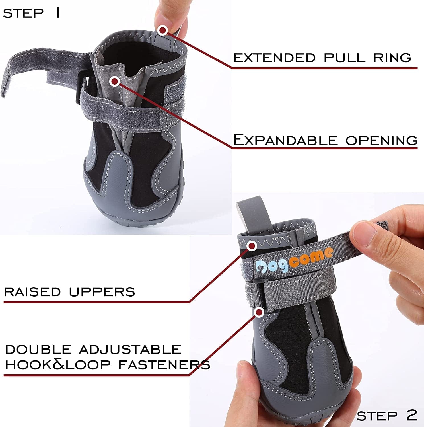 Dog Shoes, Boots for Small Large Medium Dogs, Rain Booties Winter Snow Waterproof, Rugged Anti-Slip Sole, Breathable Paw Protectors with Reflective Front&Back, Extended Pull Ring, Red, 4-Pack(#4) Animals & Pet Supplies > Pet Supplies > Dog Supplies > Dog Apparel DOGCOME   