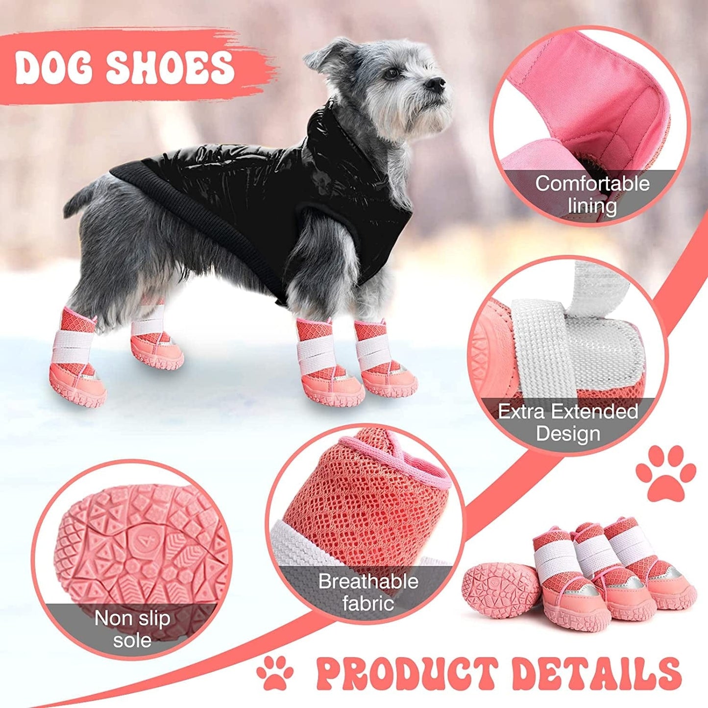 Dog Shoes Dog Boots for Small Medium Dogs,Dog Snow Boots Adjustable Breathable Fabric Paw Protector Anti-Slip Anti-Water Dog Boots for Walking Running Rain Snow Cold Weather 4PCS Animals & Pet Supplies > Pet Supplies > Dog Supplies > Dog Apparel dog shoes   