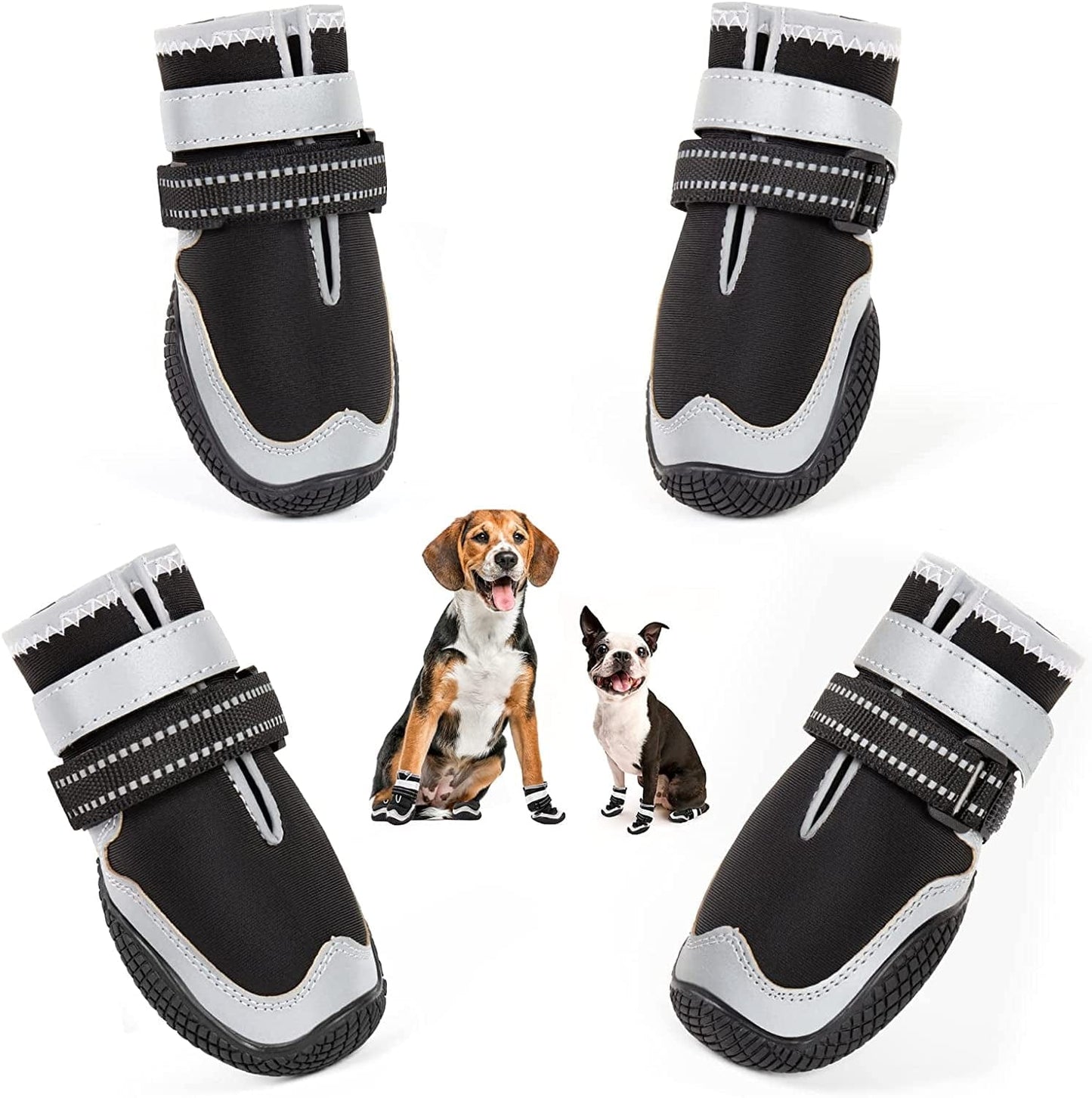 Dog Shoes for Large Dogs Dog Boots for Hot Pavement Waterproof Puppy Snow Shoes Paw Protector for Hiking with Reflective Straps Pet Dog Booties for Hiking 4PCS Animals & Pet Supplies > Pet Supplies > Dog Supplies > Dog Apparel KEIYALOE Black Size 7: 2.8"x3.3"(W*L)(Pack of 4 Boots) 