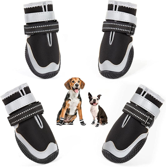 Dog Shoes for Large Dogs Dog Boots for Hot Pavement Waterproof Puppy Snow Shoes Paw Protector for Hiking with Reflective Straps Pet Dog Booties for Hiking 4PCS Animals & Pet Supplies > Pet Supplies > Dog Supplies > Dog Apparel KEIYALOE Black Size 7: 2.8"x3.3"(W*L)(Pack of 4 Boots) 
