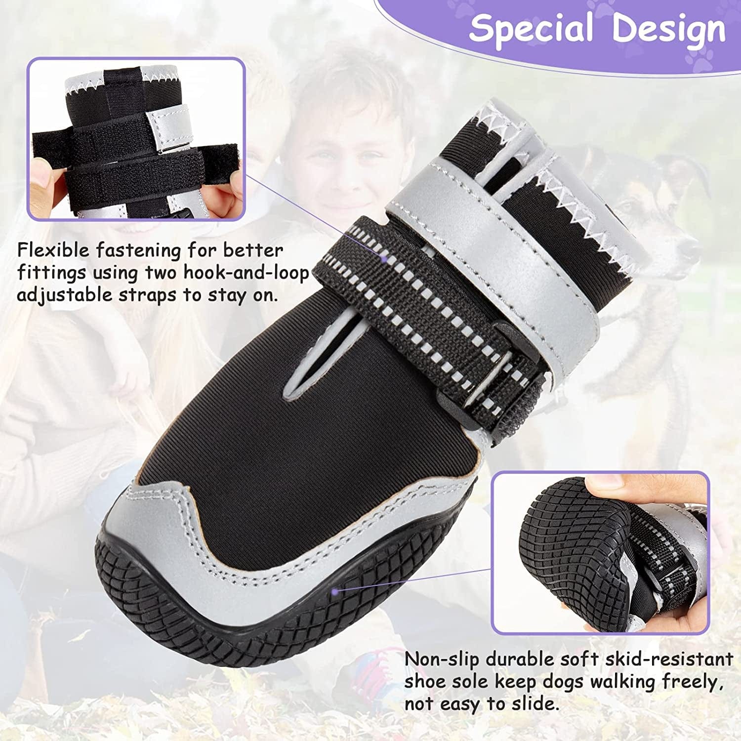 Dog Shoes for Large Dogs Dog Boots for Hot Pavement Waterproof Puppy Snow Shoes Paw Protector for Hiking with Reflective Straps Pet Dog Booties for Hiking 4PCS Animals & Pet Supplies > Pet Supplies > Dog Supplies > Dog Apparel KEIYALOE   