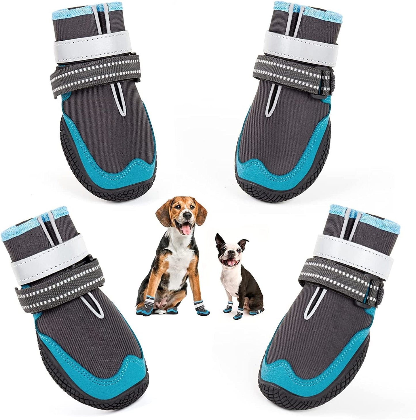 Dog Shoes for Large Dogs Dog Boots for Hot Pavement Waterproof Puppy Snow Shoes Paw Protector for Hiking with Reflective Straps Pet Dog Booties for Hiking 4PCS Animals & Pet Supplies > Pet Supplies > Dog Supplies > Dog Apparel KEIYALOE Blue Size 7: 2.8"x3.3"(W*L)(Pack of 4 Boots) 