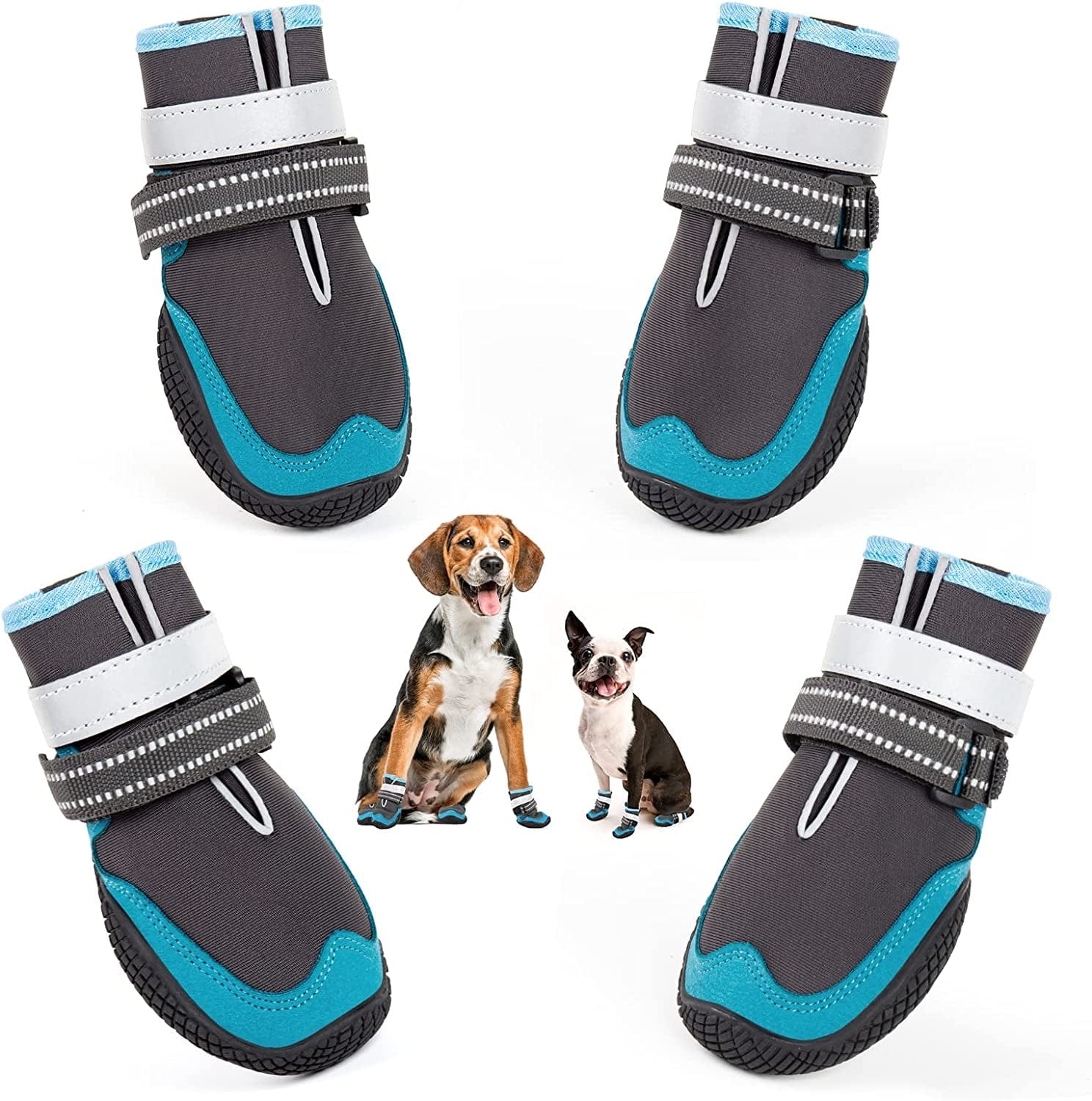 Dog Shoes for Large Dogs Dog Boots for Hot Pavement Waterproof Puppy Snow Shoes Paw Protector for Hiking with Reflective Straps Pet Dog Booties for Hiking 4PCS Animals & Pet Supplies > Pet Supplies > Dog Supplies > Dog Apparel KEIYALOE Blue Size 7: 2.8"x3.3"(W*L)(Pack of 4 Boots) 