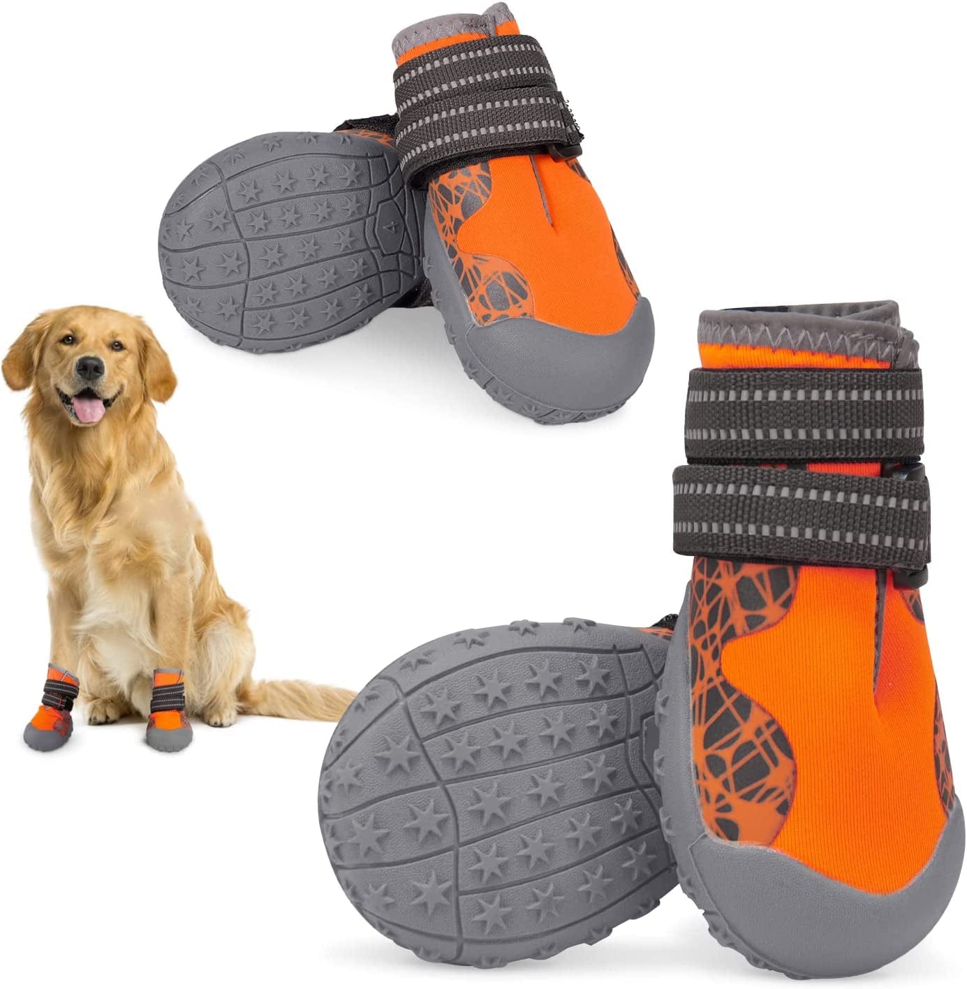 Dog Shoes for Large Medium Dogs, Waterproof Dog Booties with Reflective Strap anti Slip Rubber Sole - Comfortable Dog Hiking Boots Paw Protectors for Walking Jogging Indoor Outdoor Hardwood Floor Animals & Pet Supplies > Pet Supplies > Dog Supplies > Dog Apparel Dociote Orange #8 (Width: 2.95" ; Length: 3.75") 