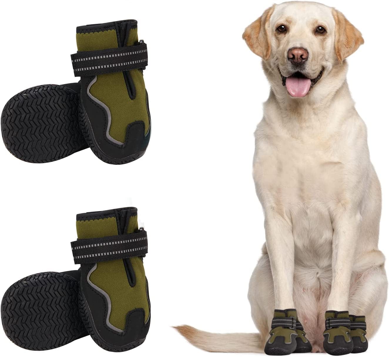 Dog Shoes for Large Medium Dogs, Waterproof Dog Booties with Reflective Strap anti Slip Rubber Sole - Comfortable Dog Hiking Boots Paw Protectors for Walking Jogging Indoor Outdoor Hardwood Floor Animals & Pet Supplies > Pet Supplies > Dog Supplies > Dog Apparel Dociote Army Green #5 (Width: 2.35" ; Length: 3.15") 