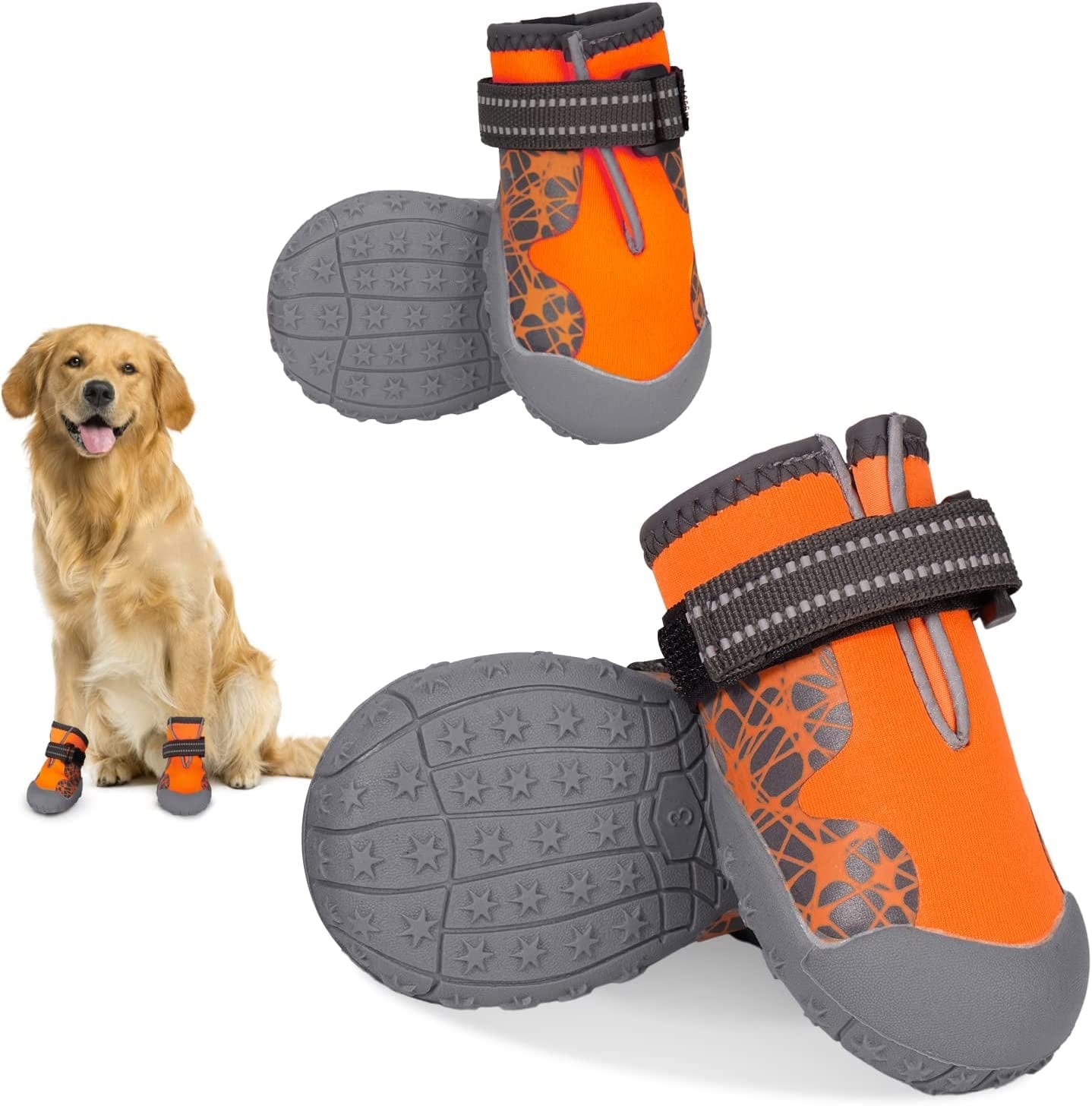 Dog Shoes for Large Medium Dogs, Waterproof Dog Booties with Reflective Strap anti Slip Rubber Sole - Comfortable Dog Hiking Boots Paw Protectors for Walking Jogging Indoor Outdoor Hardwood Floor Animals & Pet Supplies > Pet Supplies > Dog Supplies > Dog Apparel Dociote Orange #1 (Width: 1.57" ; Length: 2.35") 