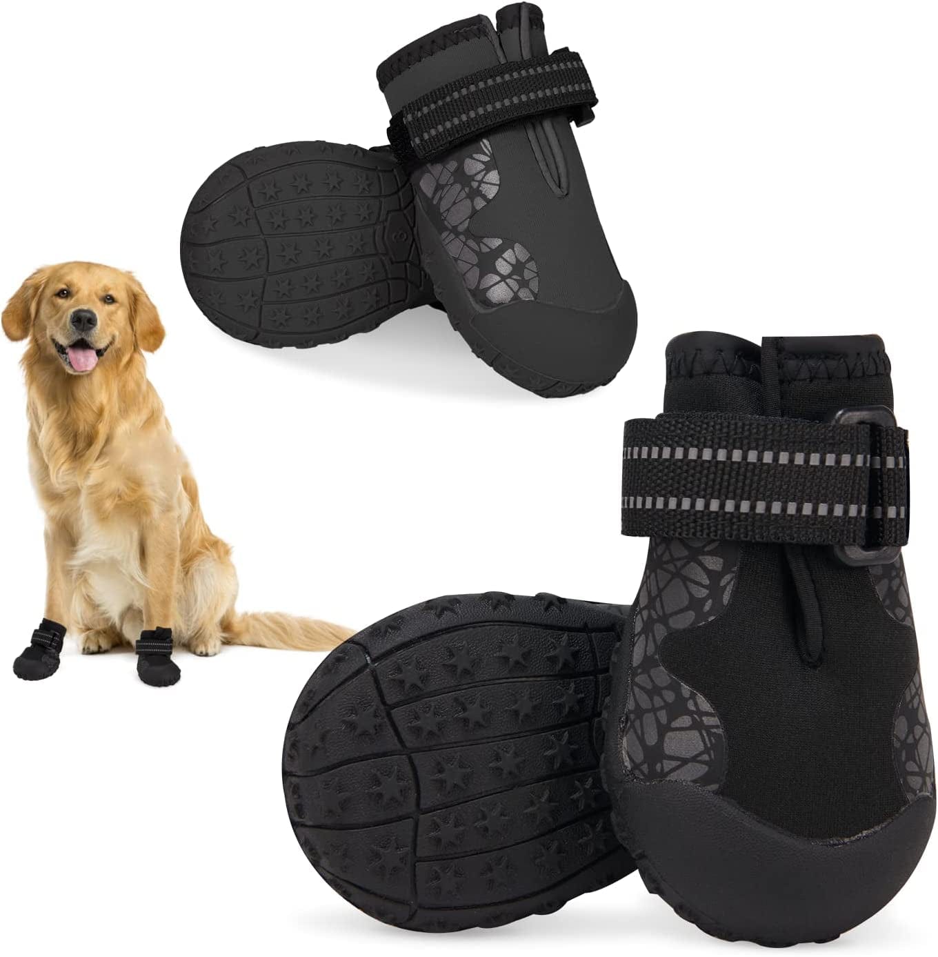 Dog Shoes for Large Medium Dogs, Waterproof Dog Booties with Reflective Strap anti Slip Rubber Sole - Comfortable Dog Hiking Boots Paw Protectors for Walking Jogging Indoor Outdoor Hardwood Floor Animals & Pet Supplies > Pet Supplies > Dog Supplies > Dog Apparel Dociote Black #3 (Width: 1.97" ; Length: 2.75") 