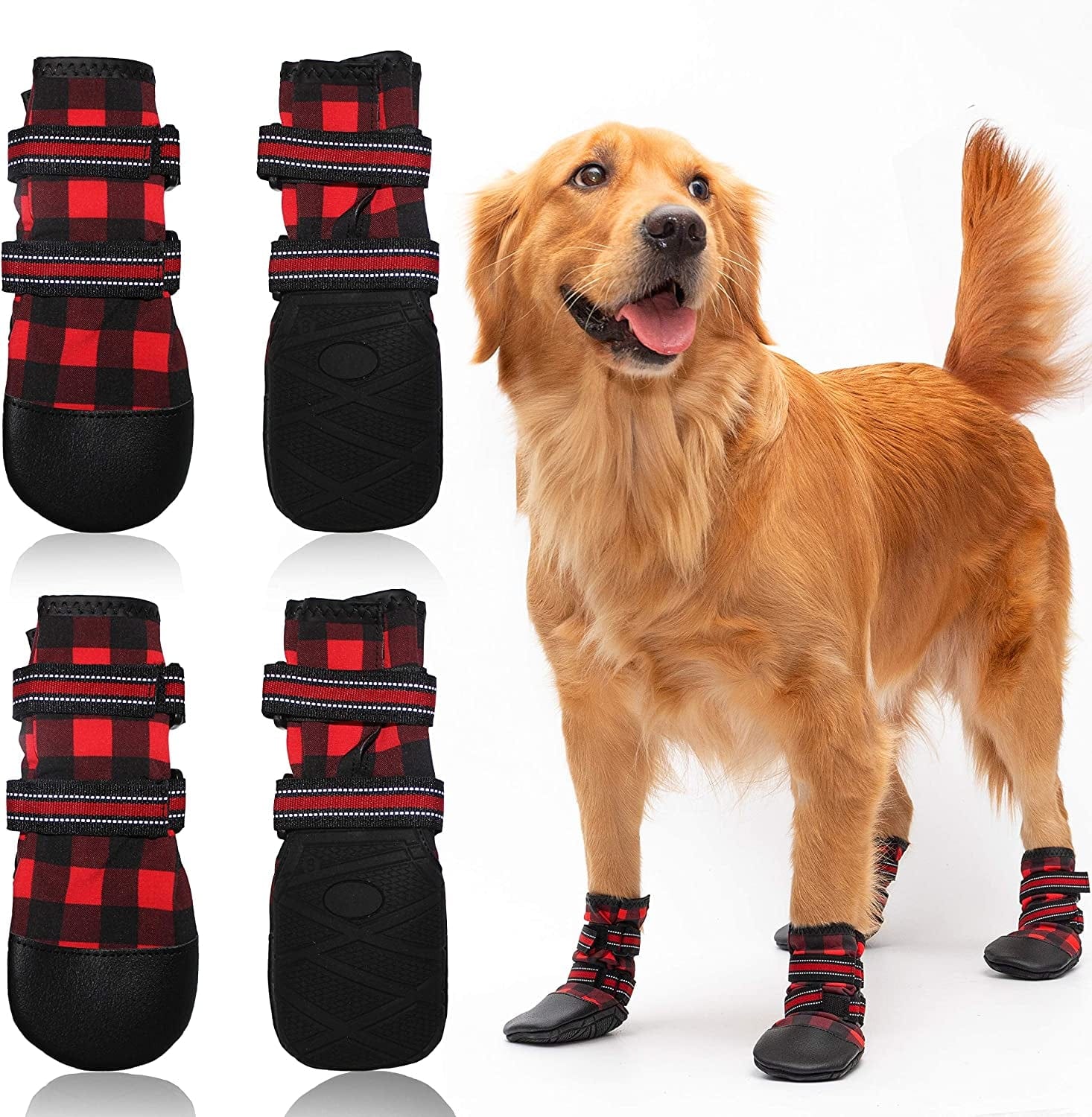Dog Shoes for Medium, Large Dogs Waterproof Reflective Adjustable Winter Dog Boots, Anti-Slip Rain/Snow Outdoor Warm Dog Shoes Paw Protector for Running, Hiking, Walking,Etc. Animals & Pet Supplies > Pet Supplies > Dog Supplies > Dog Apparel FLYSTAR 8# (paw width: 2.3"-3.1")  