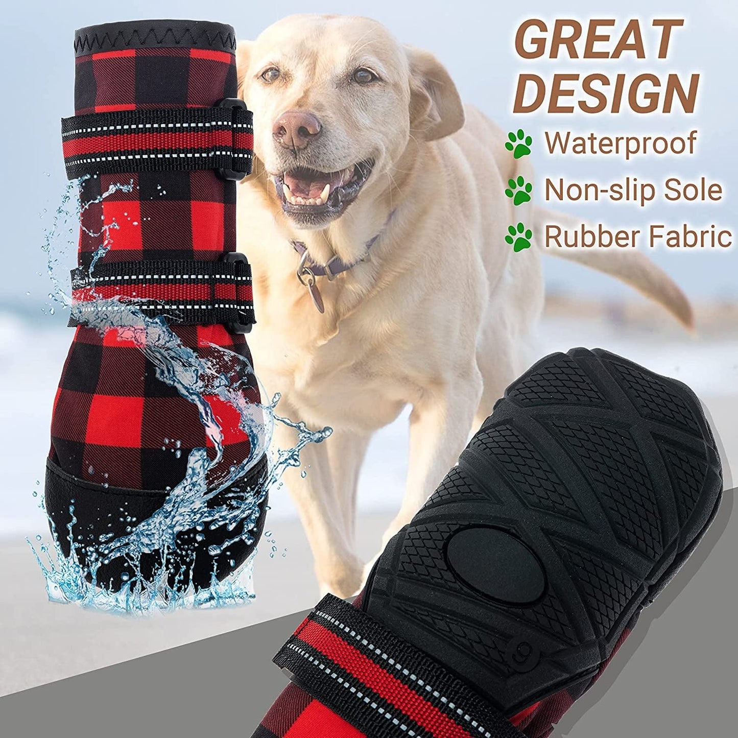 Dog Shoes for Medium, Large Dogs Waterproof Reflective Adjustable Winter Dog Boots, Anti-Slip Rain/Snow Outdoor Warm Dog Shoes Paw Protector for Running, Hiking, Walking,Etc. Animals & Pet Supplies > Pet Supplies > Dog Supplies > Dog Apparel FLYSTAR   