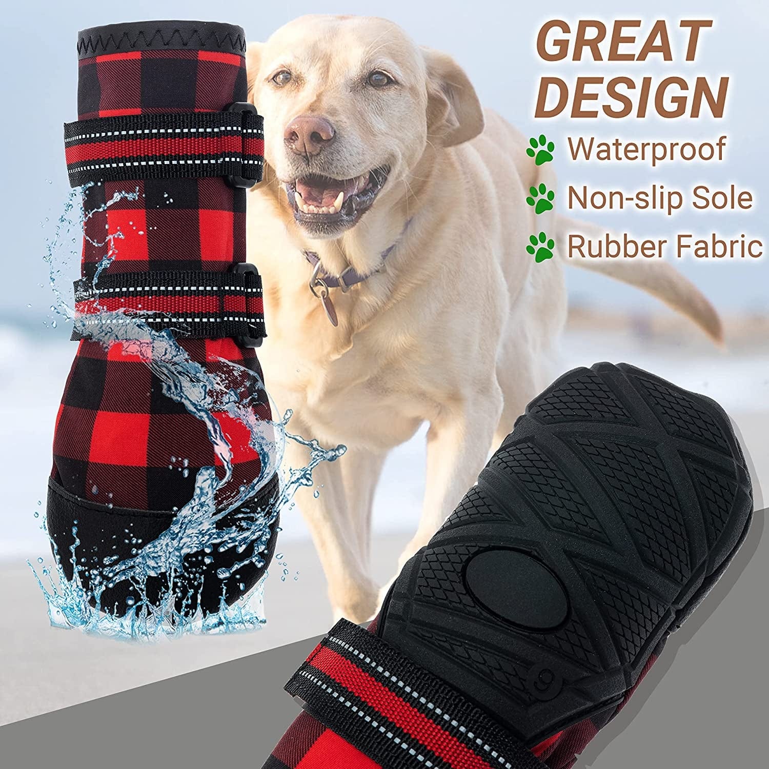 Dog Shoes for Medium, Large Dogs Waterproof Reflective Adjustable Winter Dog Boots, Anti-Slip Rain/Snow Outdoor Warm Dog Shoes Paw Protector for Running, Hiking, Walking,Etc. Animals & Pet Supplies > Pet Supplies > Dog Supplies > Dog Apparel FLYSTAR   