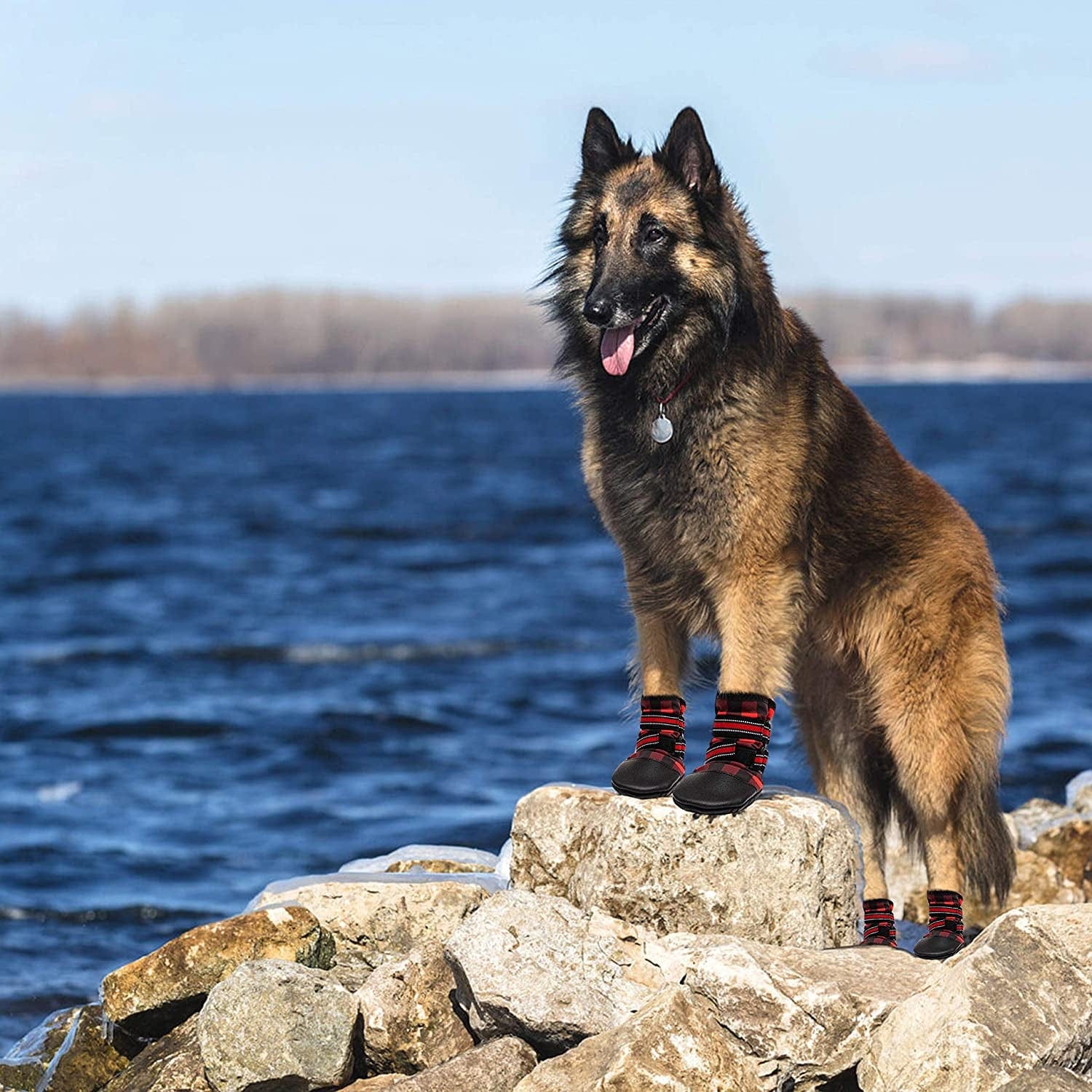 Dog Shoes for Medium, Large Dogs Waterproof Reflective Adjustable Winter Dog Boots, Anti-Slip Rain/Snow Outdoor Warm Dog Shoes Paw Protector for Running, Hiking, Walking,Etc. Animals & Pet Supplies > Pet Supplies > Dog Supplies > Dog Apparel FLYSTAR   