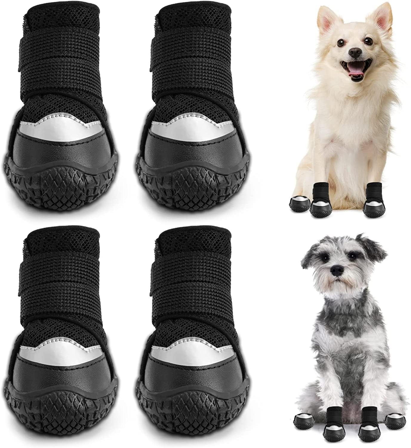 Dog Shoes for Small Dogs Boots for Winter Snow Hot Pavement, Outdoor Dog Boots & Paw Protector for Hiking and Running, Breathable Dog Booties with Adjustable Straps and Anti-Slip Soles 4PCS Animals & Pet Supplies > Pet Supplies > Dog Supplies > Dog Apparel Hcpet   