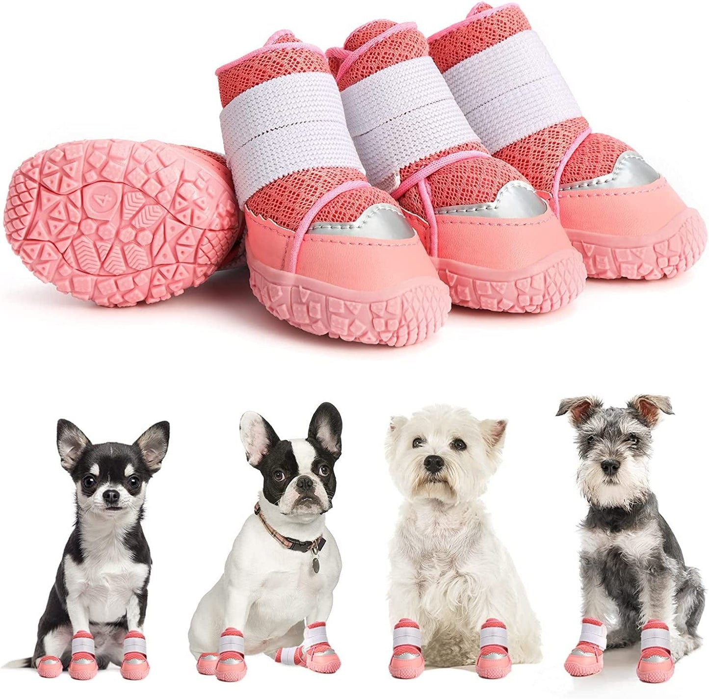 Dog Shoes for Small Dogs Boots for Winter Snow Hot Pavement, Outdoor Dog Boots & Paw Protector for Hiking and Running, Breathable Dog Booties with Adjustable Straps and Anti-Slip Soles 4PCS Animals & Pet Supplies > Pet Supplies > Dog Supplies > Dog Apparel Hcpet Pink Size 3 (width 1.49 inch) 