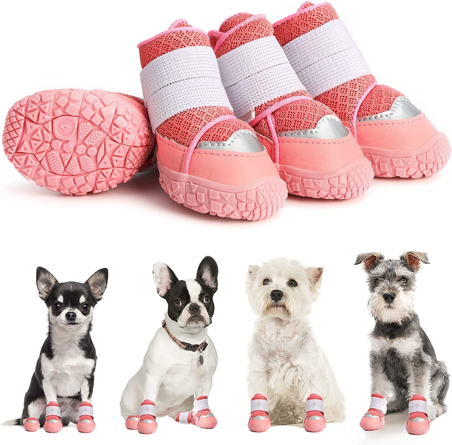 Dog Shoes for Small Dogs Boots for Winter Snow Hot Pavement, Outdoor Dog Boots & Paw Protector for Hiking and Running, Breathable Dog Booties with Adjustable Straps and Anti-Slip Soles 4PCS Animals & Pet Supplies > Pet Supplies > Dog Supplies > Dog Apparel Hcpet Pink Size 3 (width 1.49 inch) 