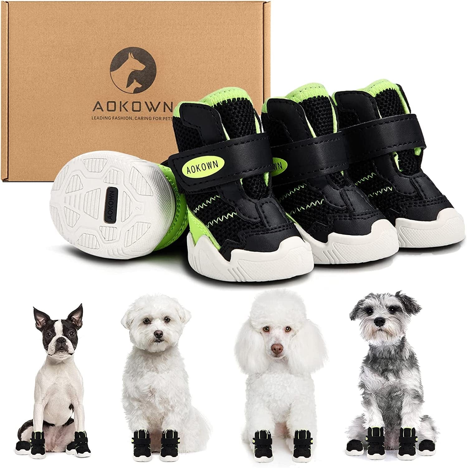 Dog Shoes for Small Medium Large Dogs Boots for Winter Snow Hot Pavement, Breathable Dog Sneakers, Dog Booties Paw Protectors for Hiking and Running with Reflective Strip Anti-Slip Sole 4Pcs Animals & Pet Supplies > Pet Supplies > Dog Supplies > Dog Apparel AOKOWN Black #4 (width 1.77 inch) 