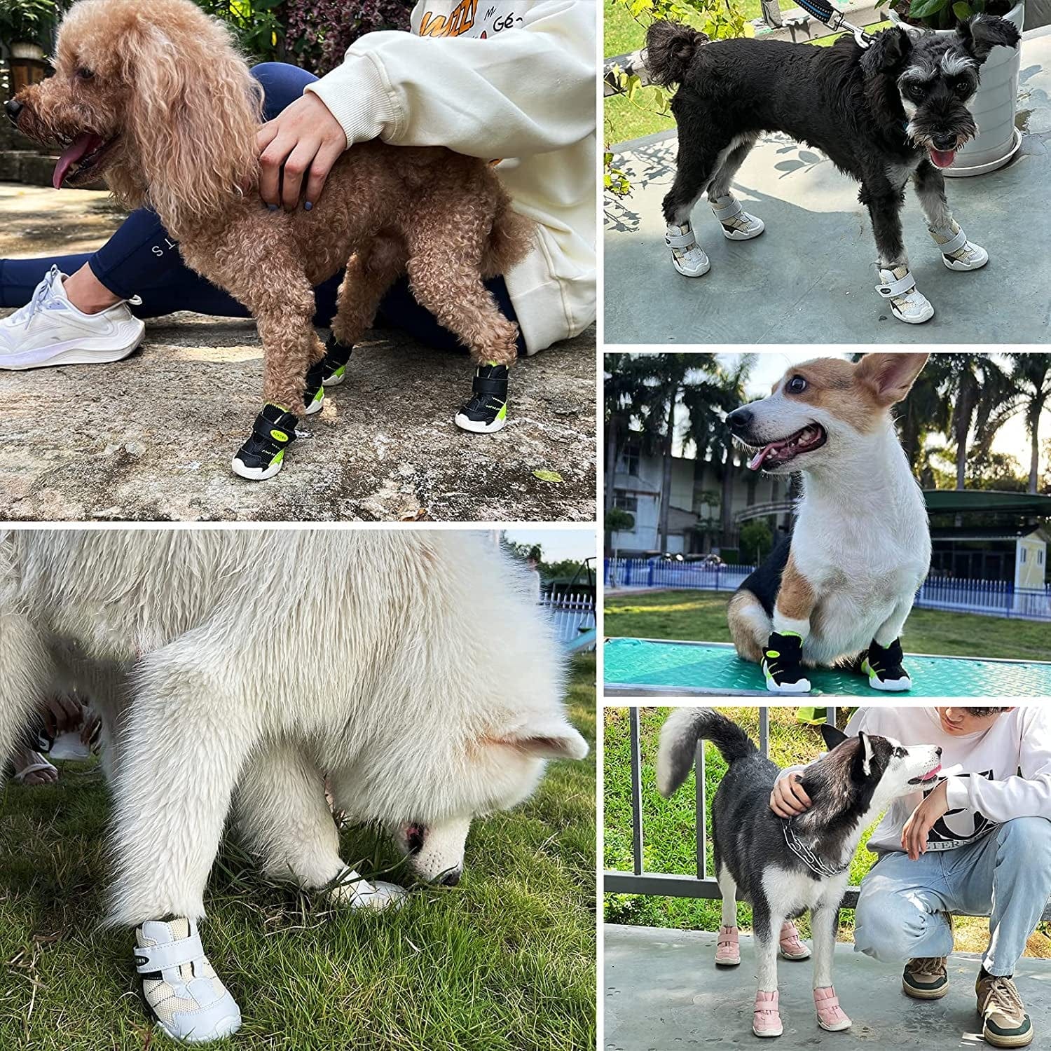 Dog Shoes for Small Medium Large Dogs Boots for Winter Snow Hot Pavement, Breathable Dog Sneakers, Dog Booties Paw Protectors for Hiking and Running with Reflective Strip Anti-Slip Sole 4Pcs Animals & Pet Supplies > Pet Supplies > Dog Supplies > Dog Apparel AOKOWN   