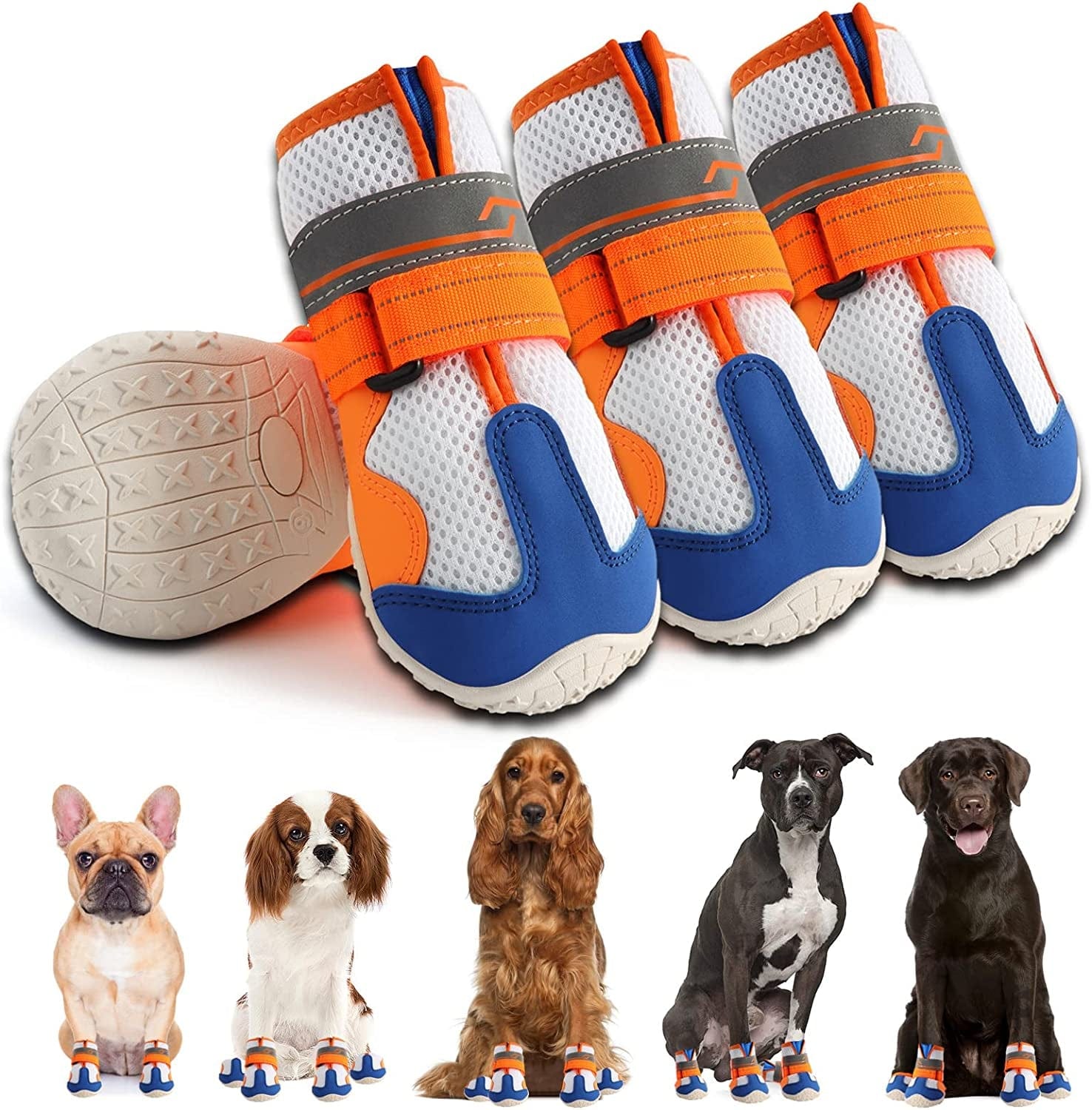 Dog Shoes for Small Medium Large Dogs Boots, Soft Breathable Dog Shoes with Reflective Straps, Anti-Slip Dog Booties Paw Protector for Outdoor Winter Snow Hot Pavement Hiking 4PCS Animals & Pet Supplies > Pet Supplies > Dog Supplies > Dog Apparel AOKOWN Orange #2 (width 1.77 inch) for 26-33 lbs 