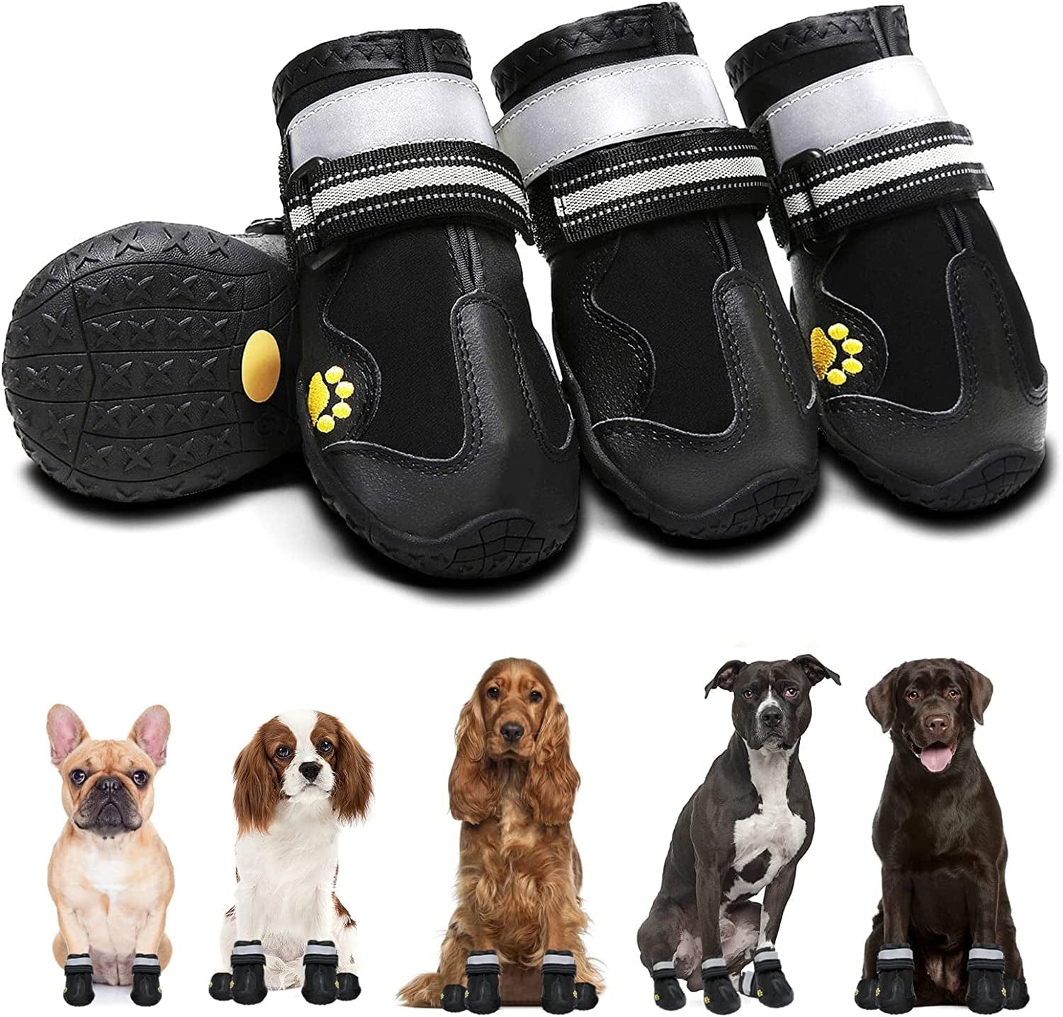 Dog Shoes for Small Medium Large Dogs Boots, Soft Breathable Dog Shoes with Reflective Straps, Anti-Slip Dog Booties Paw Protector for Outdoor Winter Snow Hot Pavement Hiking 4PCS Animals & Pet Supplies > Pet Supplies > Dog Supplies > Dog Apparel AOKOWN Black #8 (width 2.95 inch) for 74-91 lbs 