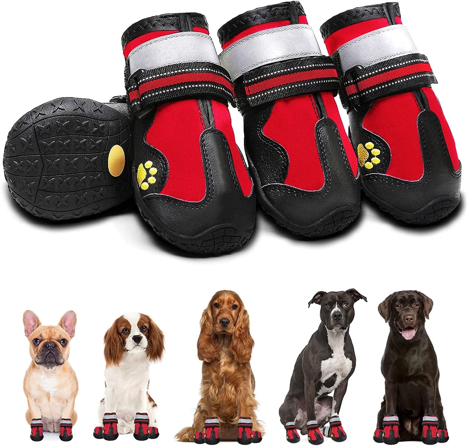 Dog Shoes for Small Medium Large Dogs Boots, Soft Breathable Dog Shoes with Reflective Straps, Anti-Slip Dog Booties Paw Protector for Outdoor Winter Snow Hot Pavement Hiking 4PCS Animals & Pet Supplies > Pet Supplies > Dog Supplies > Dog Apparel AOKOWN Red #2 (width 1.77 inch) for 26-33 lbs 