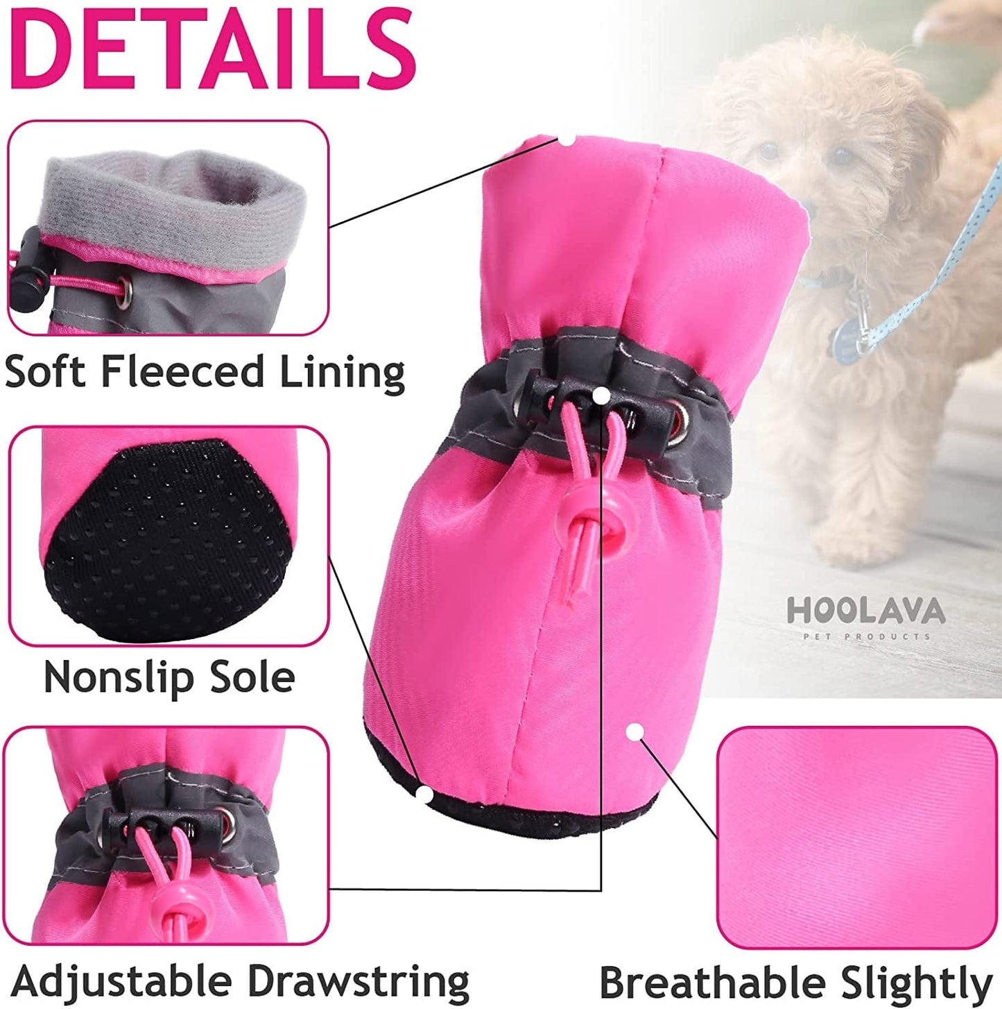 Dog Shoes for Winter, Dog Booties with Reflective Straps for Hot Pavement, Anti-Slip Dog Boots and Paw Protector for Small Medium Dogs 4PCS Animals & Pet Supplies > Pet Supplies > Dog Supplies > Dog Apparel HOOLAVA   
