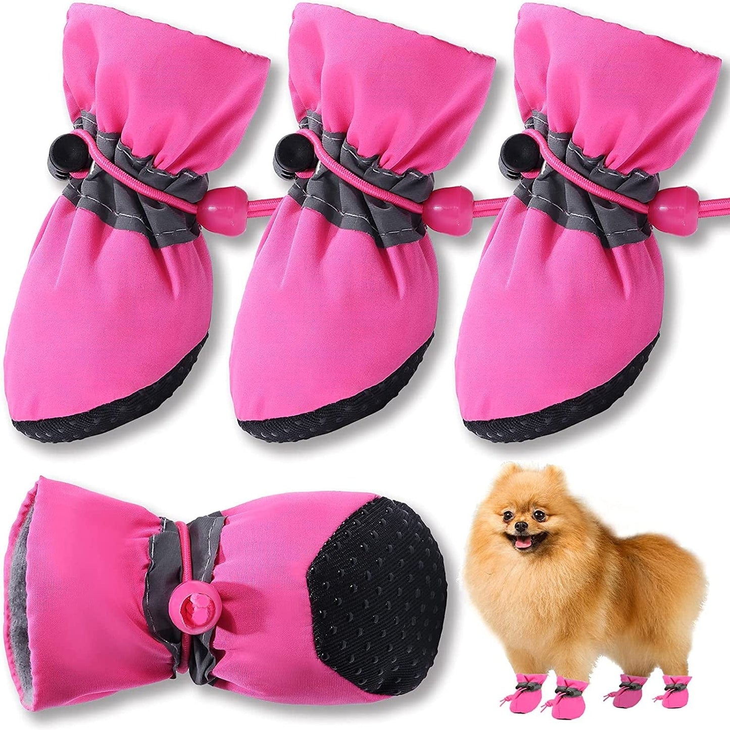 Dog Shoes for Winter, Dog Booties with Reflective Straps for Hot Pavement, Anti-Slip Dog Boots and Paw Protector for Small Medium Dogs 4PCS Animals & Pet Supplies > Pet Supplies > Dog Supplies > Dog Apparel HOOLAVA Pink Size 7: 1.96''(Width) 